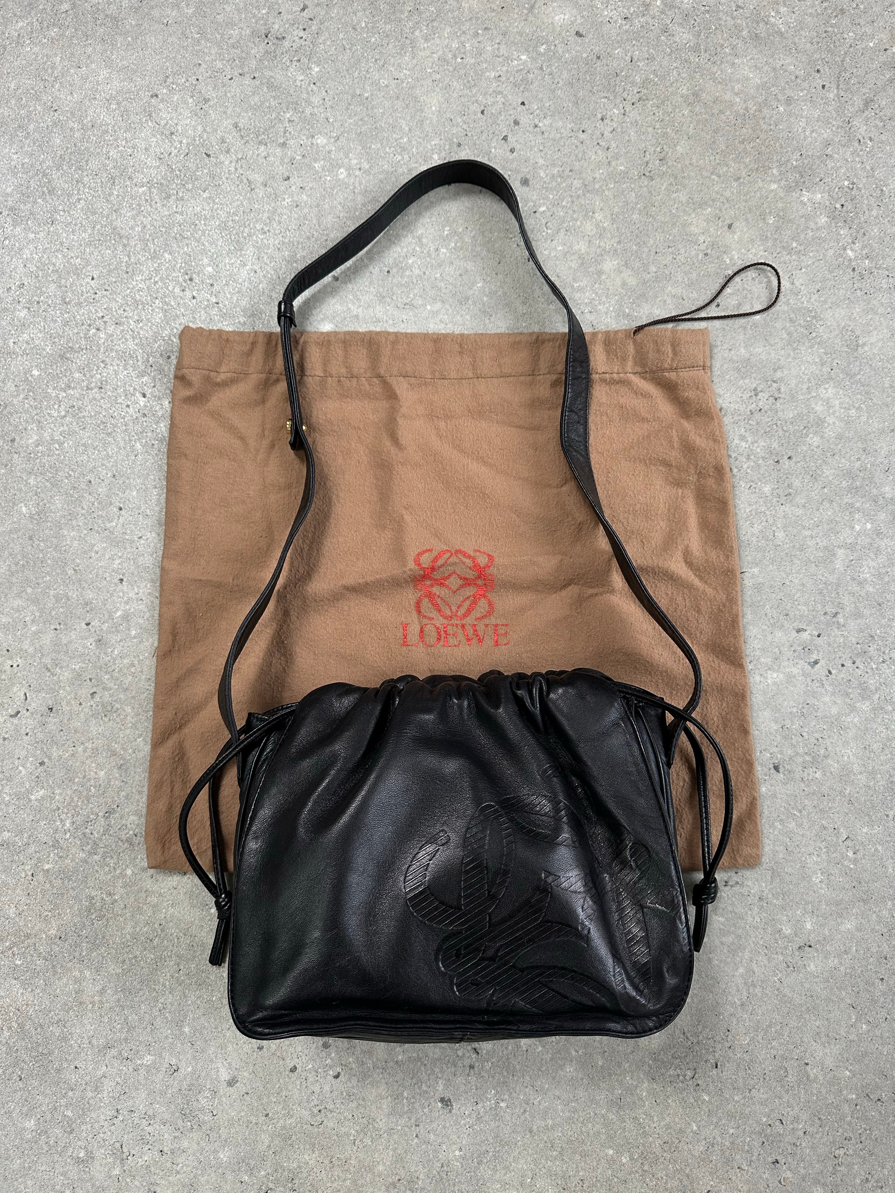 Loewe 1990s ruched leather Anagram crossbody bag with adjustable strap and signature logo details.