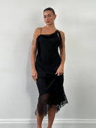 Vintage Asymmetric Sheer Maxi Slip Dress - M - SYLK