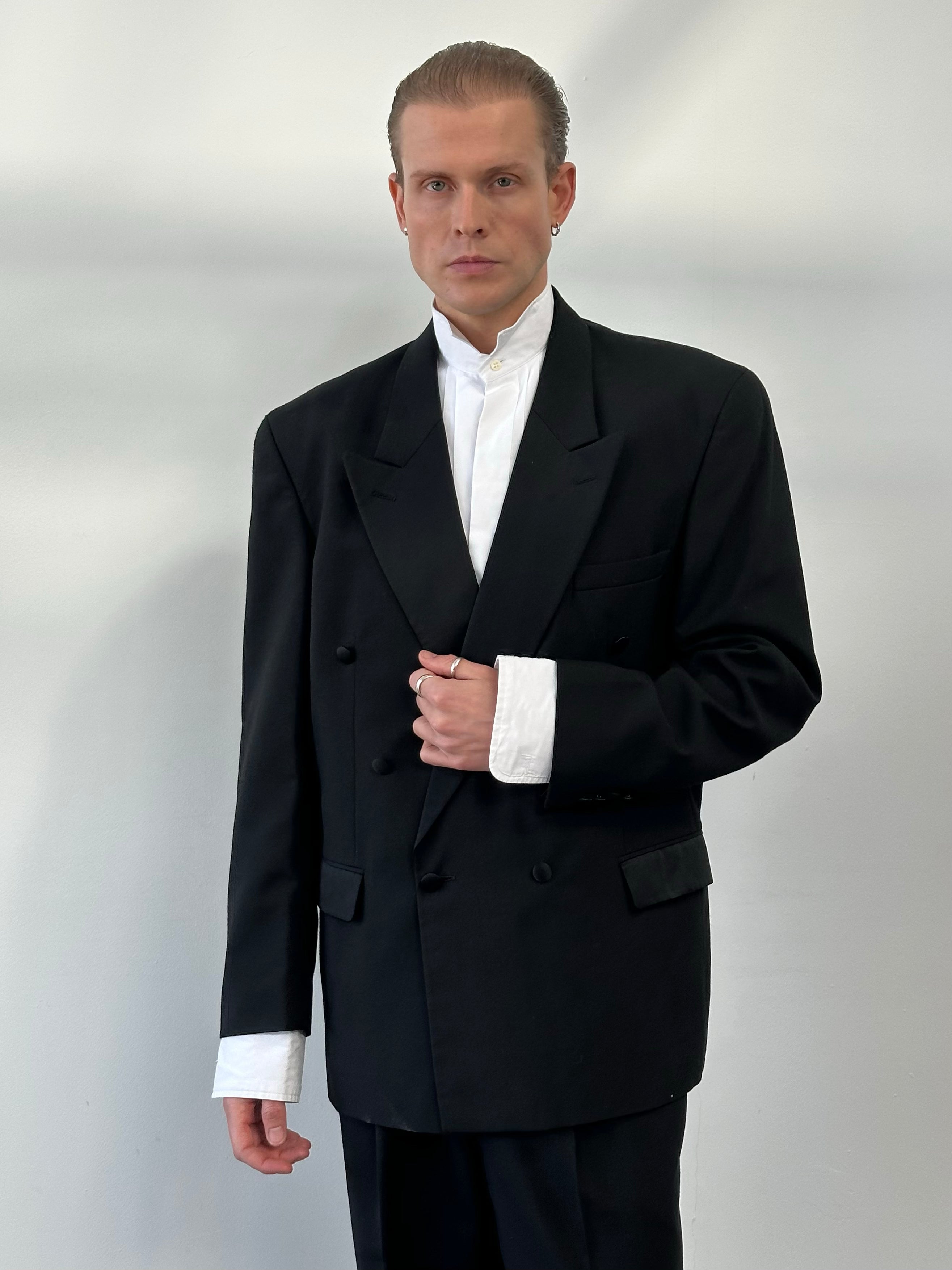 Vintage 1990s Wool Double Breasted Tuxedo Suit - 44R/W32