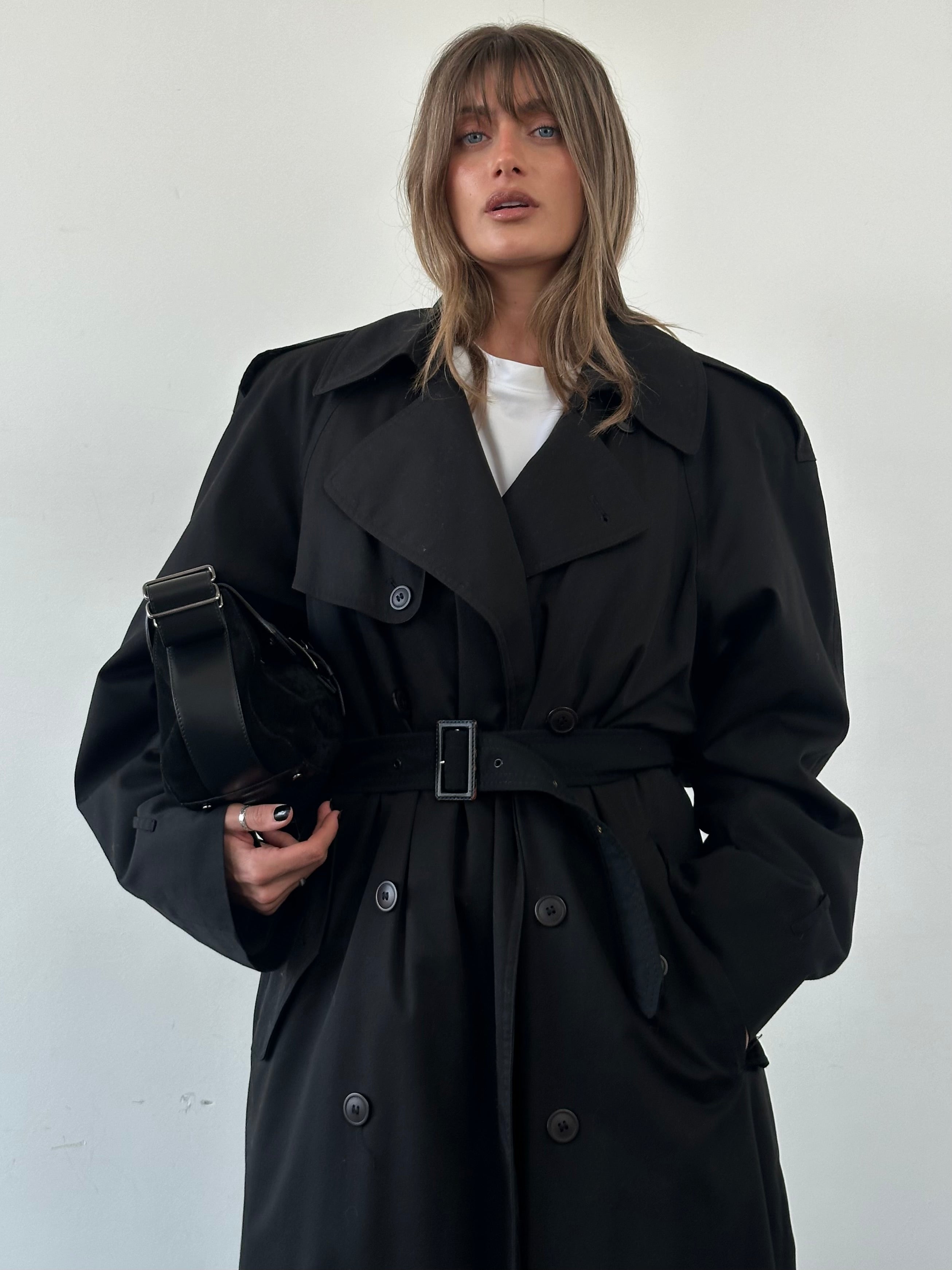 Yves Saint Laurent Pour Homme cotton belted trench coat in XXL, beige color, showcasing front view with belt and classic trench design.