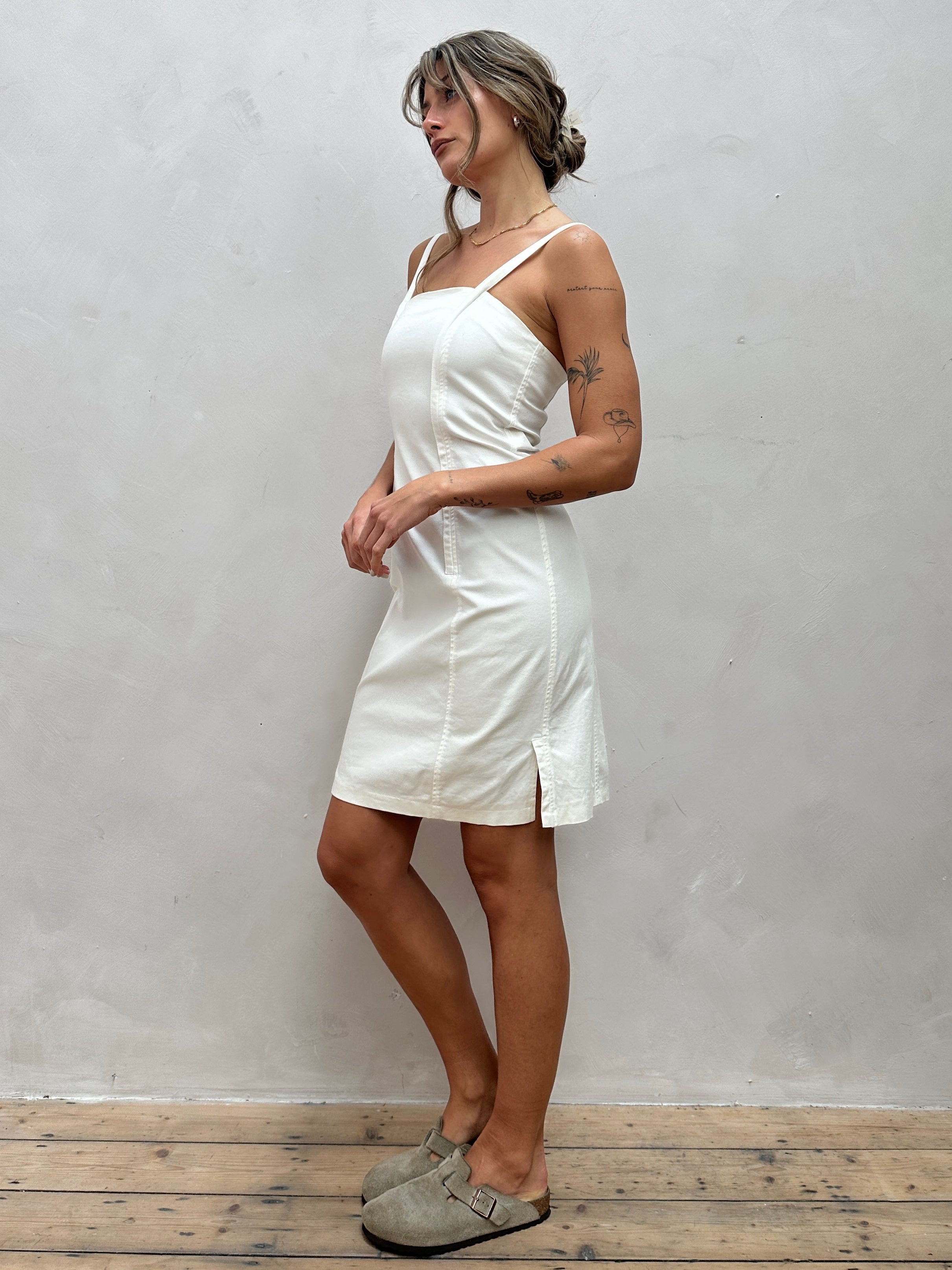 Armani Jeans pure cotton fitted midi dress in size S, shown in black with short sleeves and a sleek, tailored silhouette.