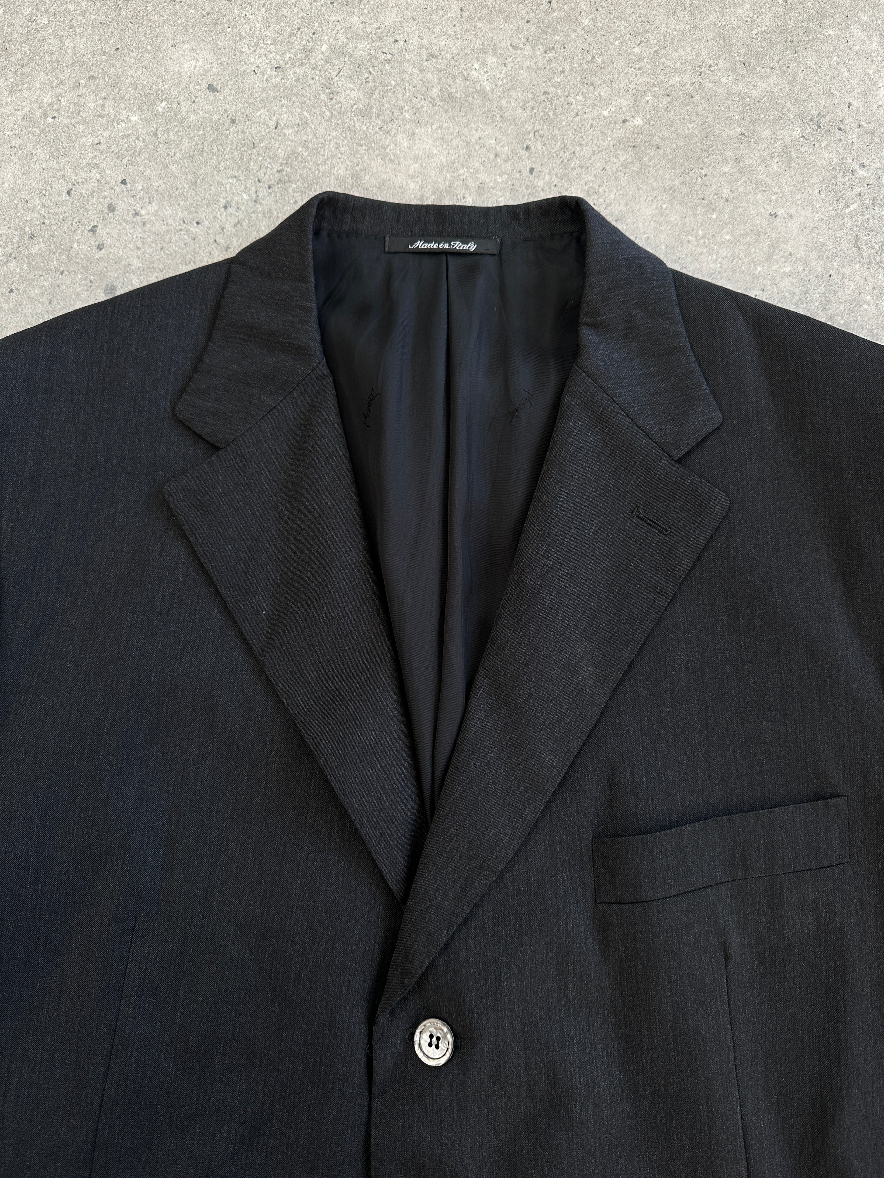 Yves Saint Laurent Pour Homme Loro Piana 1990s blazer, men's size 46R/XXL, tailored dark fabric with classic lapels.