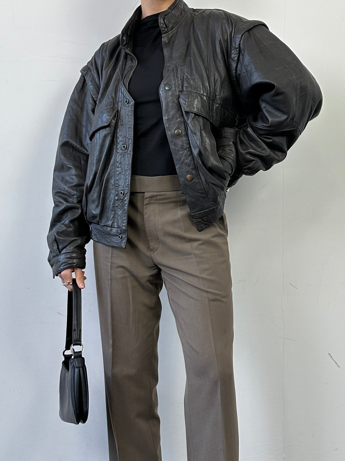 Vintage leather bomber gilet jacket in size M, featuring classic design and durable leather material.