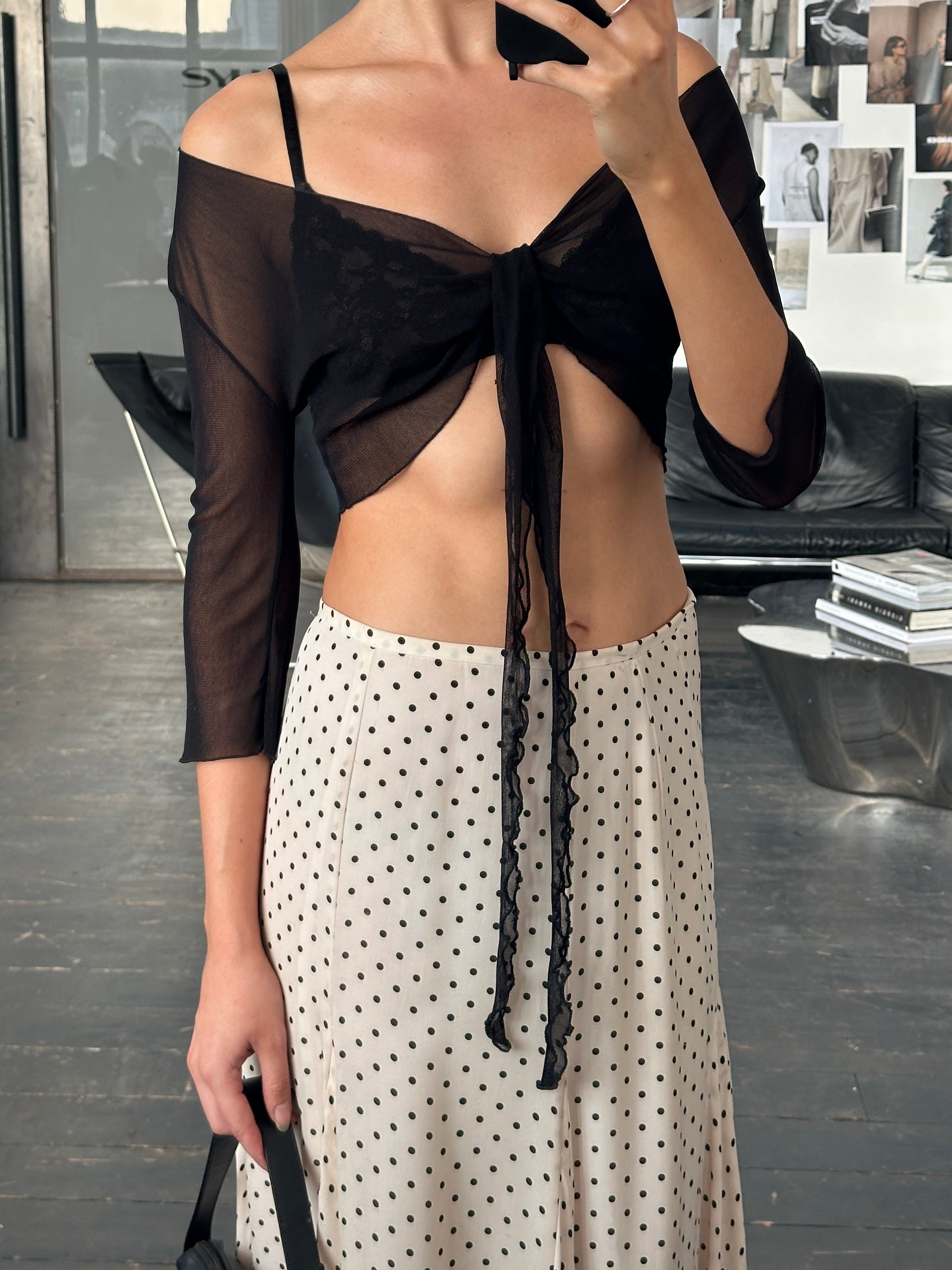 Italian vintage 2000s sheer tie cardigan by Vintage, lightweight with a delicate tie detail and sheer fabric.