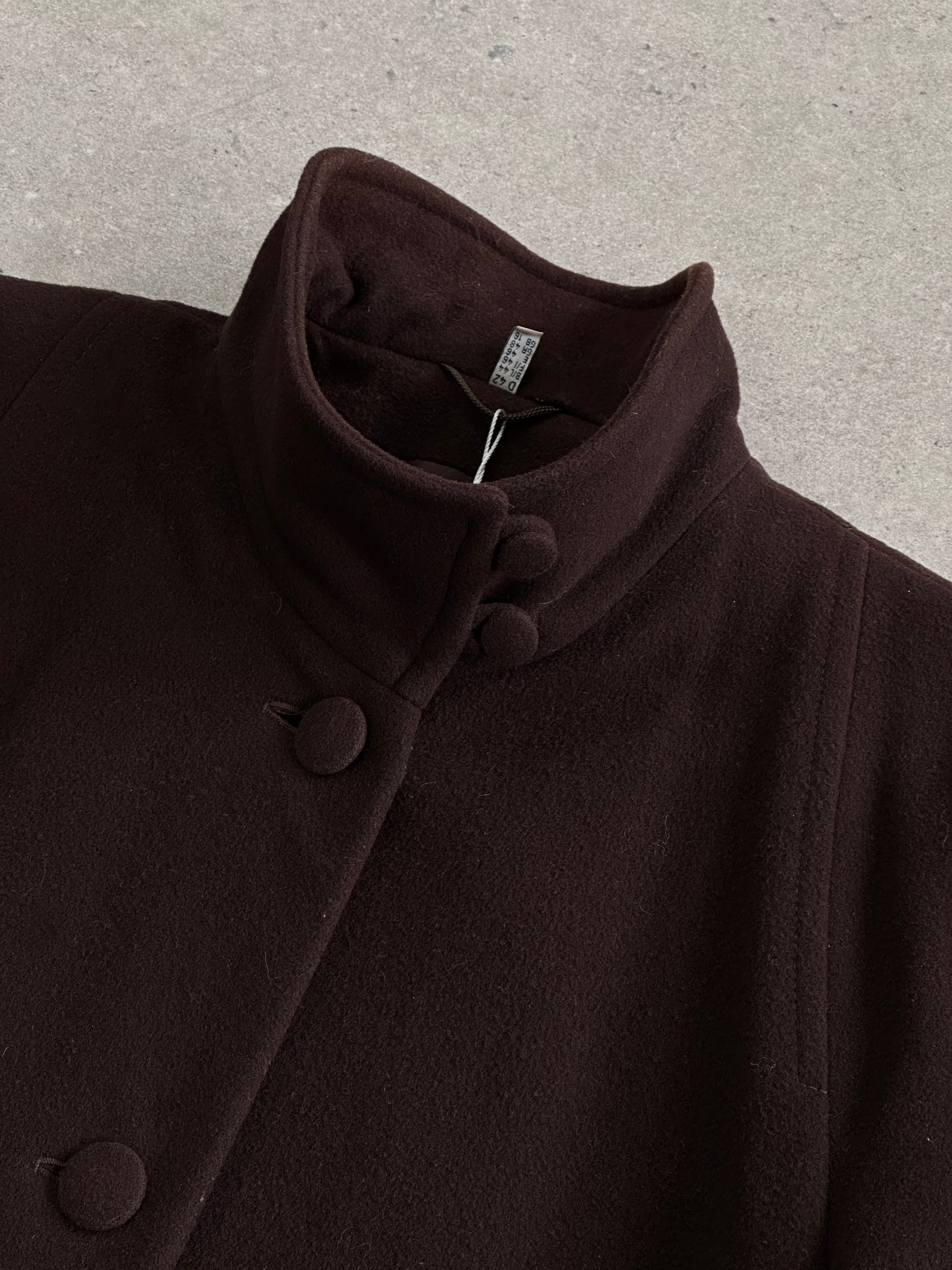 Vintage wool A-line funnel neck coat in XL, stylish and warm, featuring classic design and cozy fabric.
