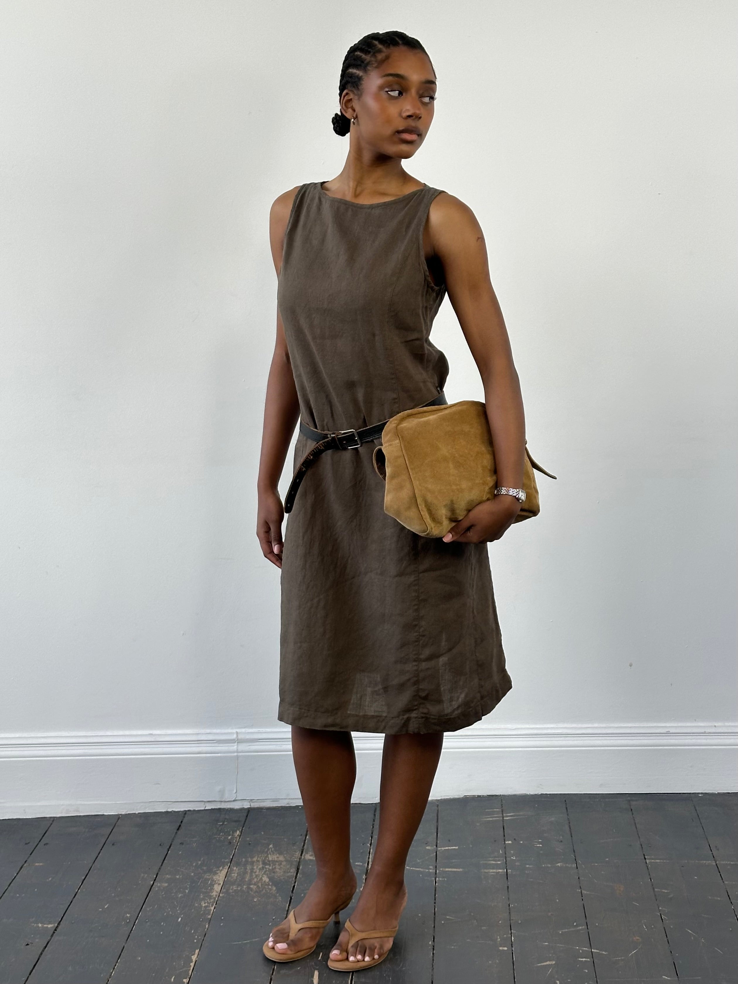 Armani Jeans 1990s Pure Linen Midi Sleeveless Dress - M - SYLK