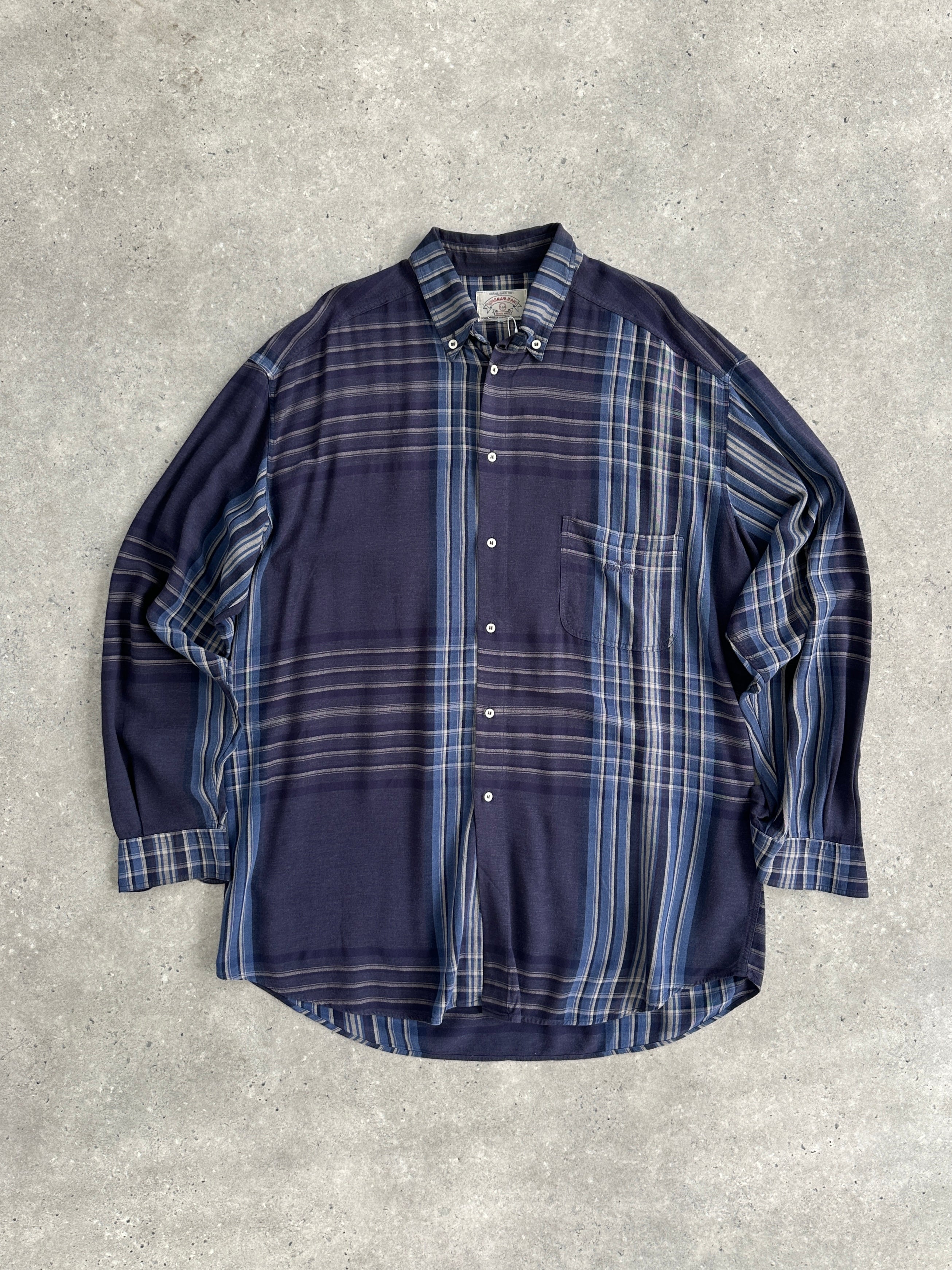 Armani Jeans oversized 90s check flannel logo shirt in XXL, featuring a bold checkered pattern and classic branding details.