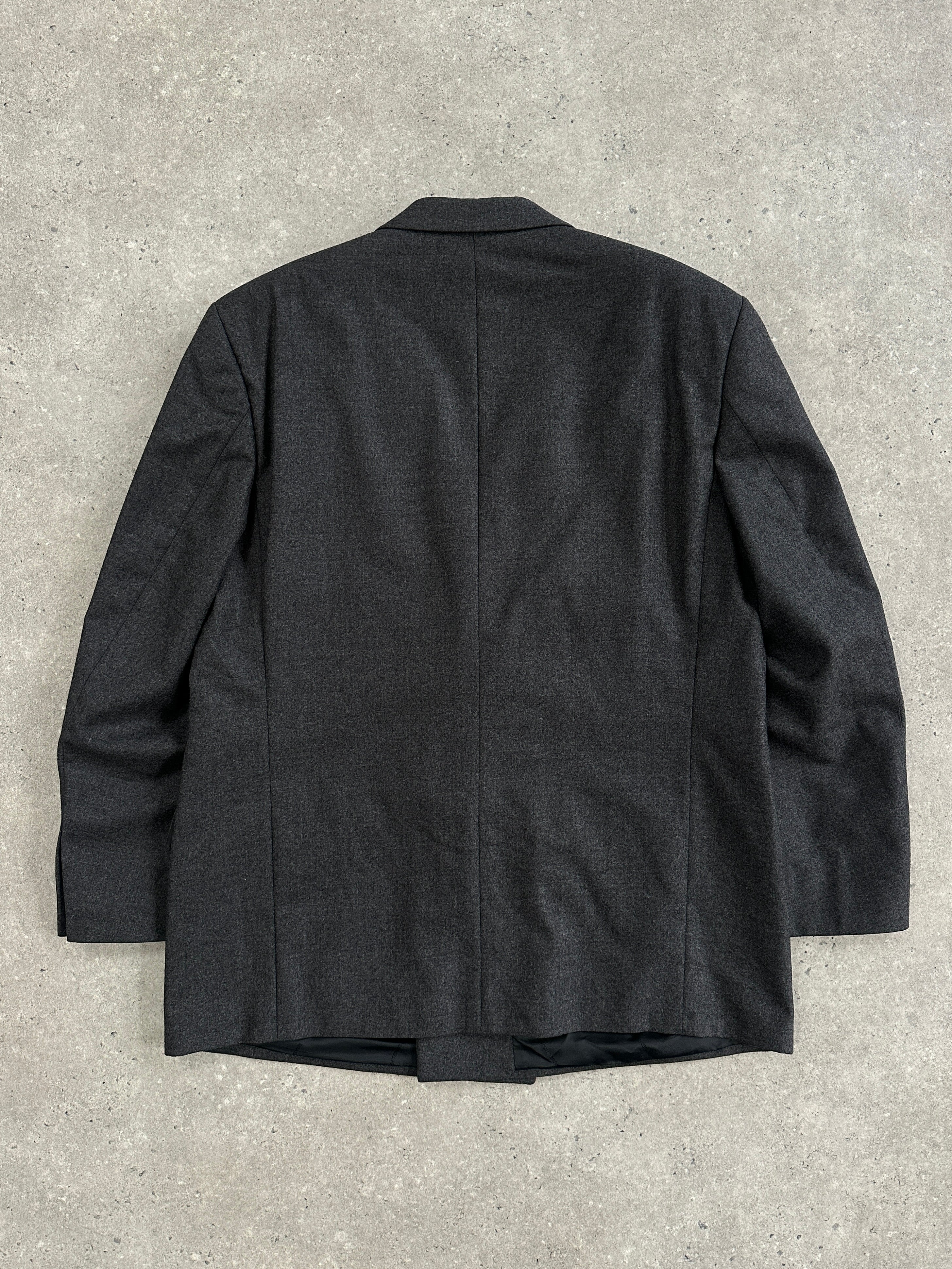 Daniel Hechter x Loro Piana 1990s brushed wool double-breasted blazer in size 42R/XL, featuring classic tailoring and textured fabric.