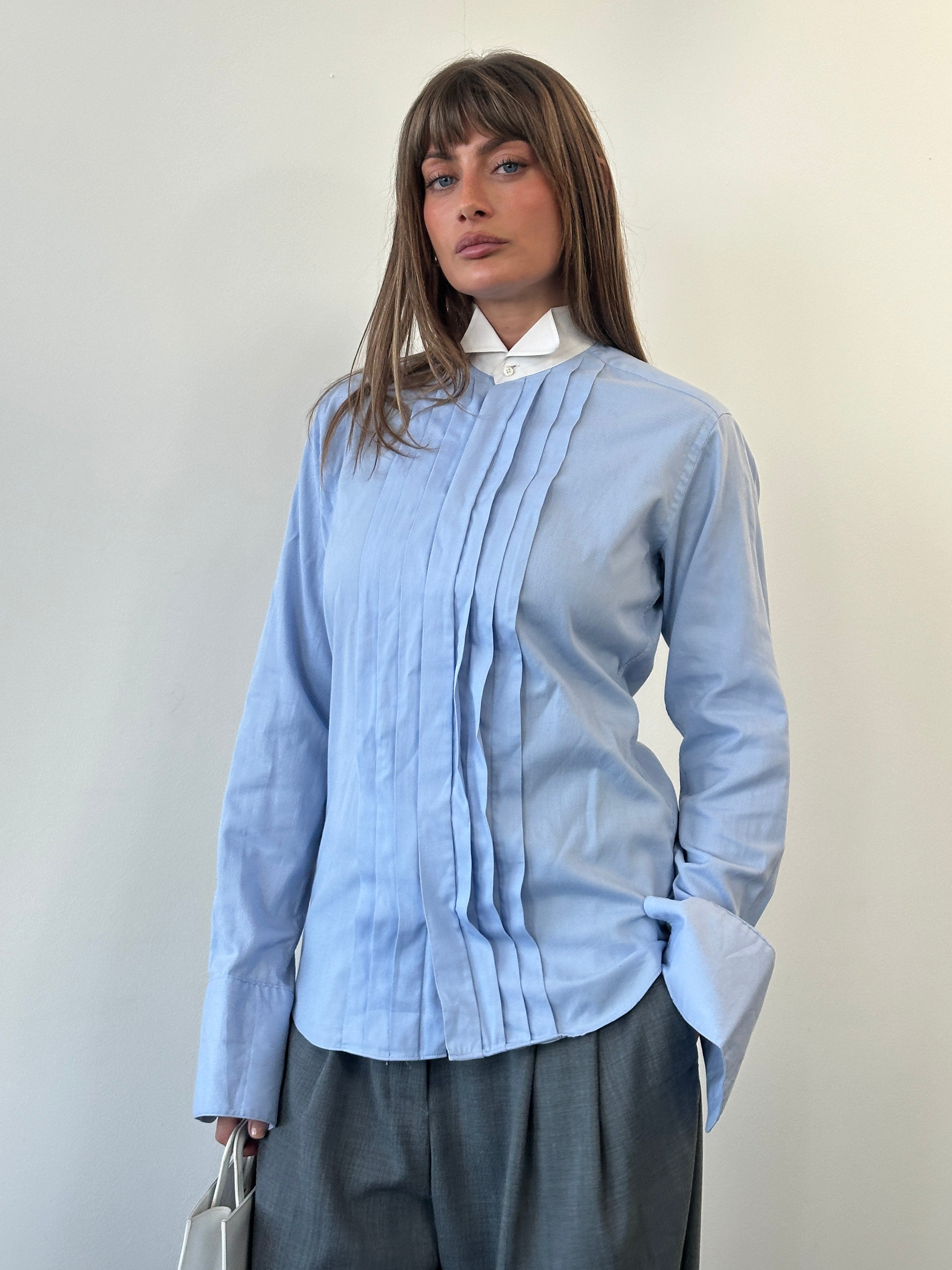 Christian Dior Monsieur 1980s cotton tuxedo dress shirt, men's formal shirt with classic collar and button-front design.