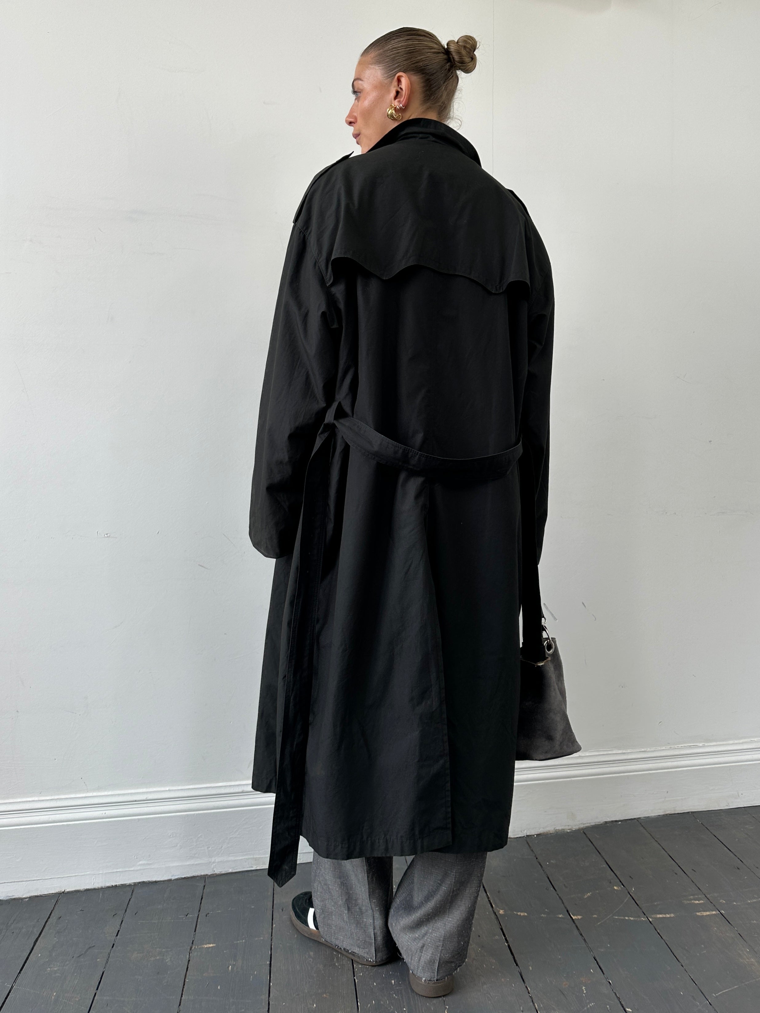 Christian Dior Monsieur cotton double-breasted belted trench coat in XXL, shown on a hanger with visible buttons and belt details.