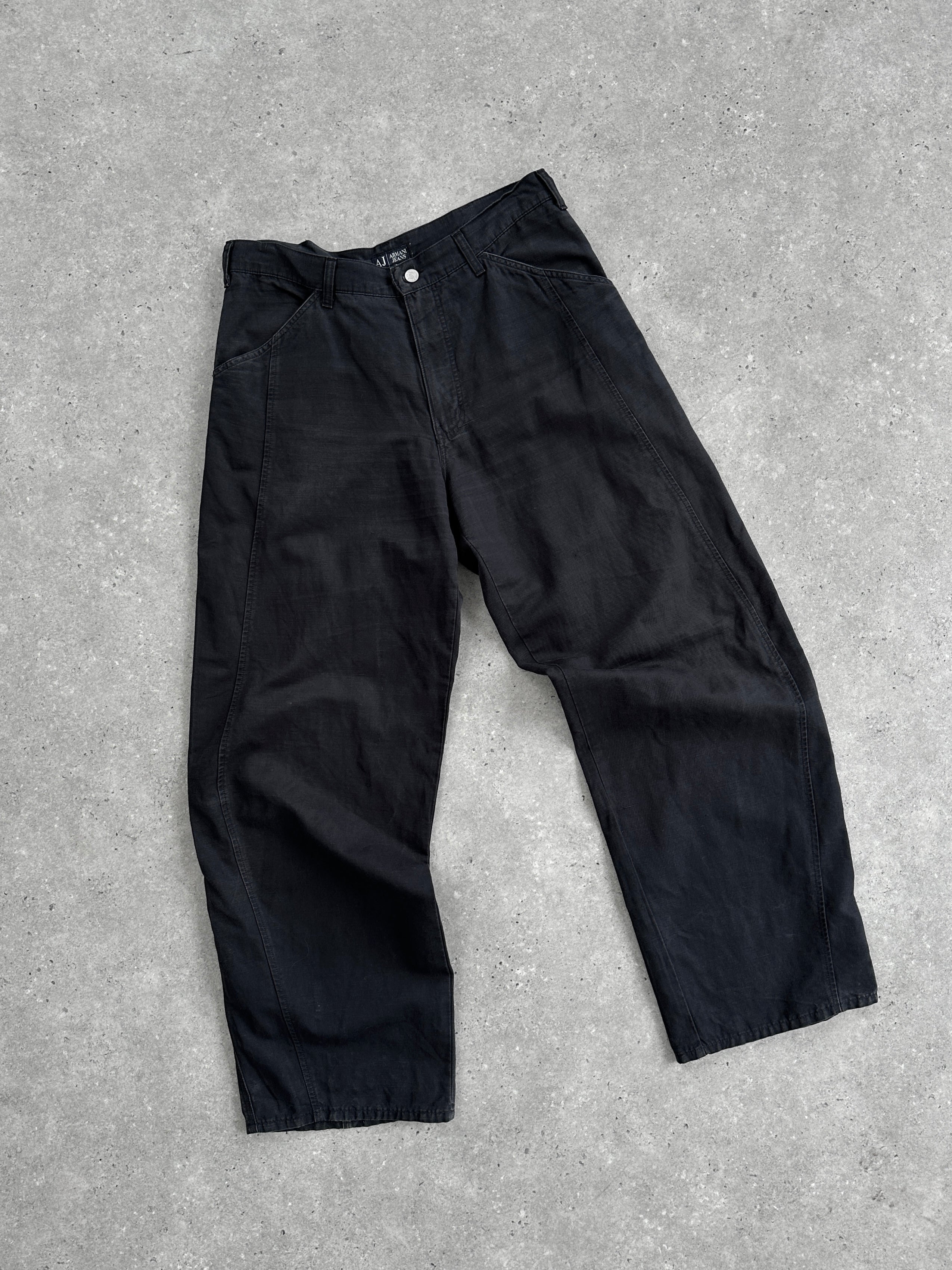 Armani Jeans wide-leg cotton trousers in W32 size, featuring a relaxed fit and classic design, displayed on a neutral background.