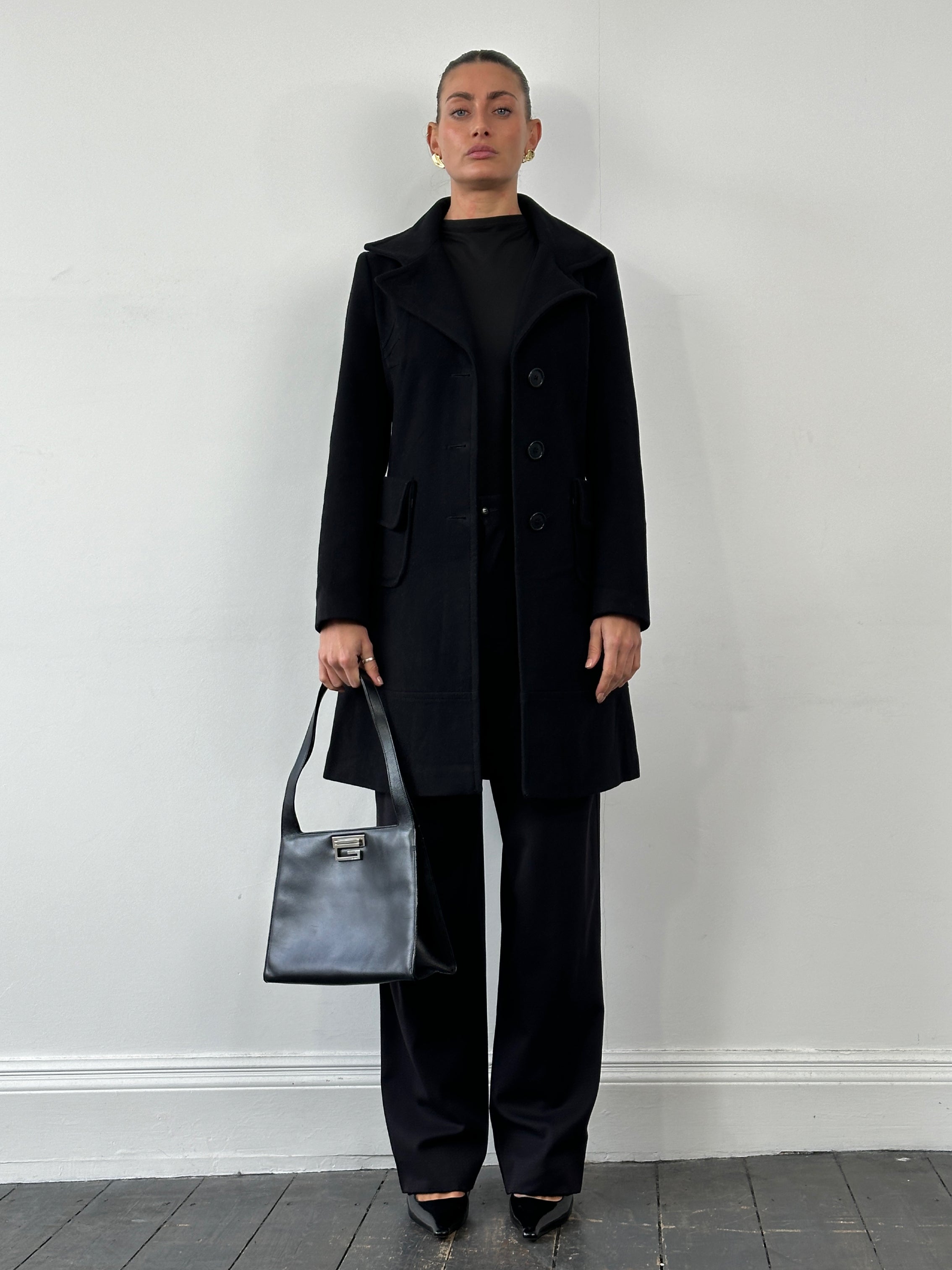Max & Co virgin wool single-breasted coat in size S, shown with classic collar and tailored fit.