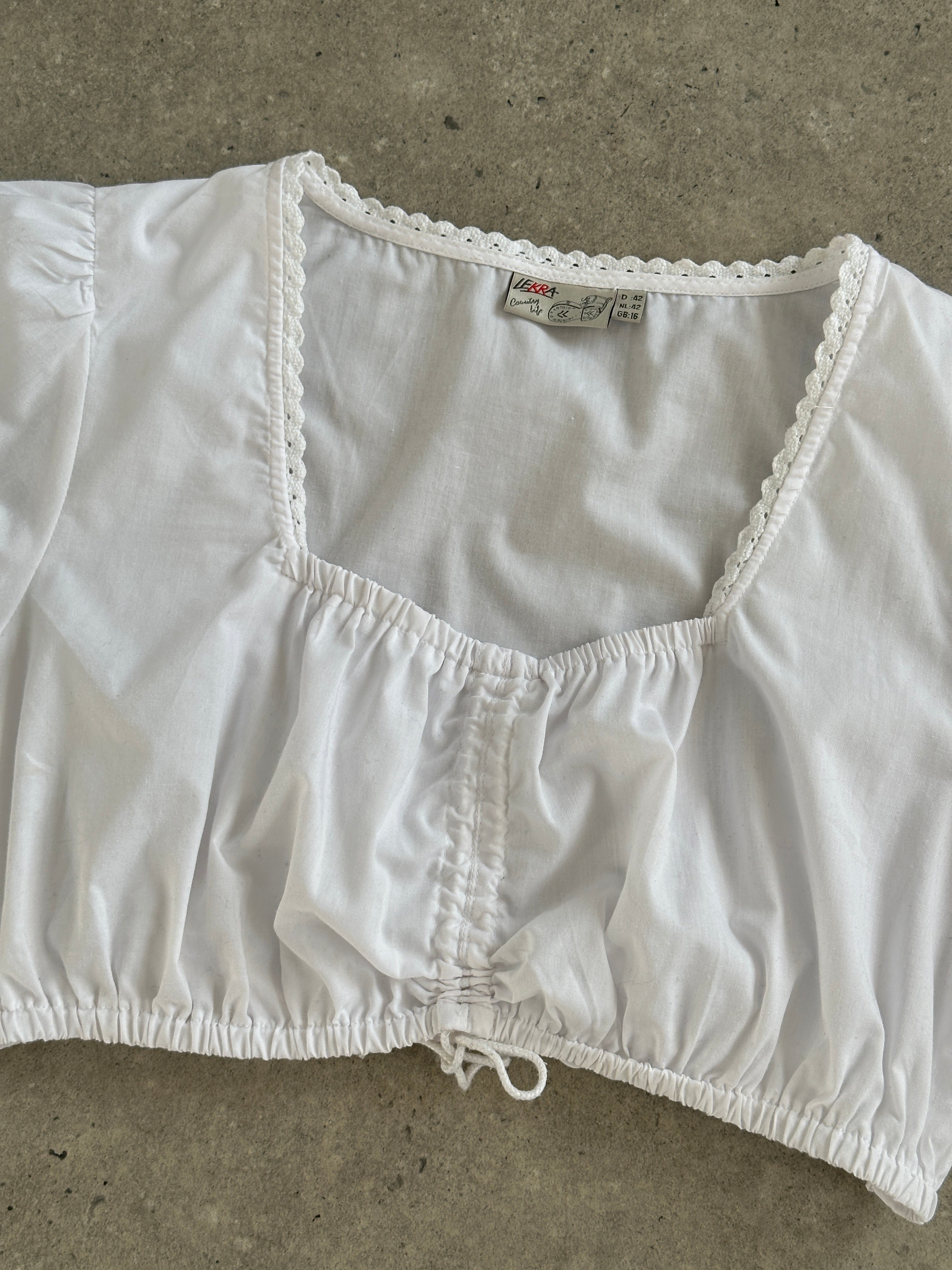 Vintage 2000s Ruched Trachten Cotton Crop Blouse Top - M - SYLK