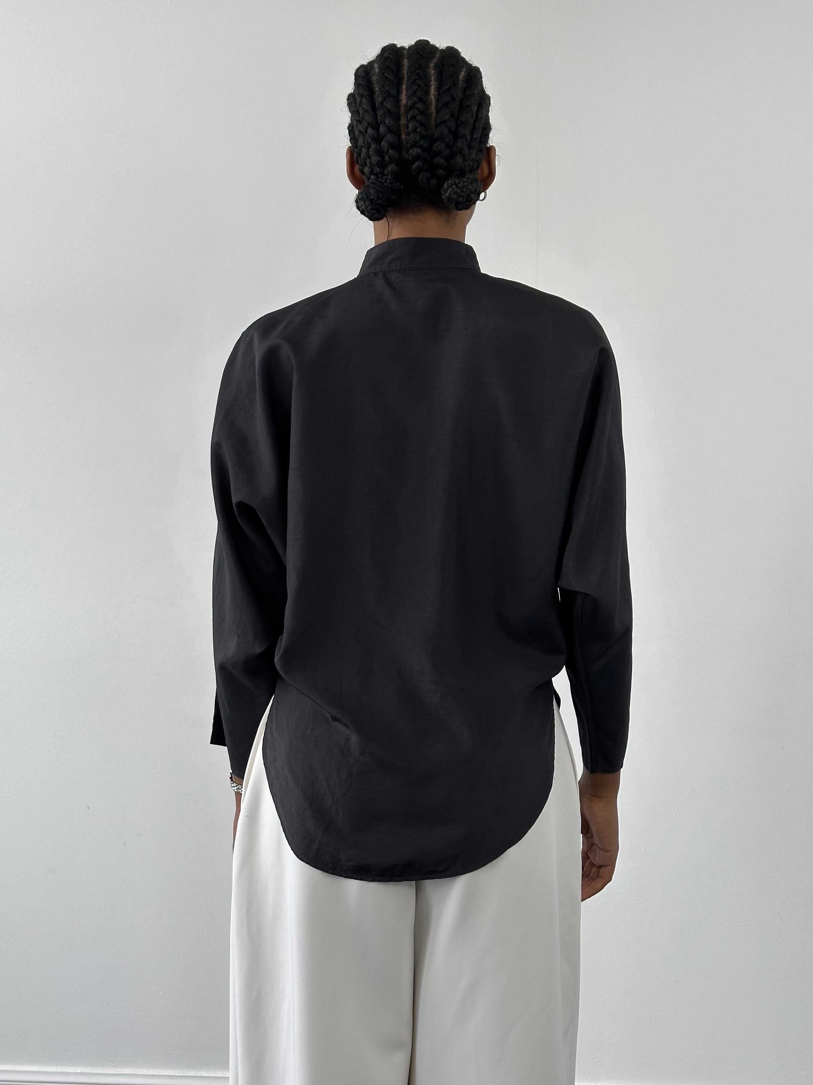 Vintage 1990s Mandarin collar minimal shirt in size S, featuring a classic design and clean lines.