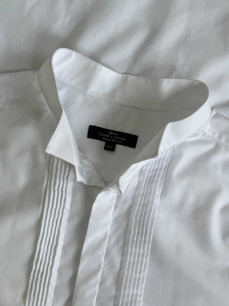 Vintage Cotton Pleated Wing Collar Dress Shirt - XL/XXL - SYLK