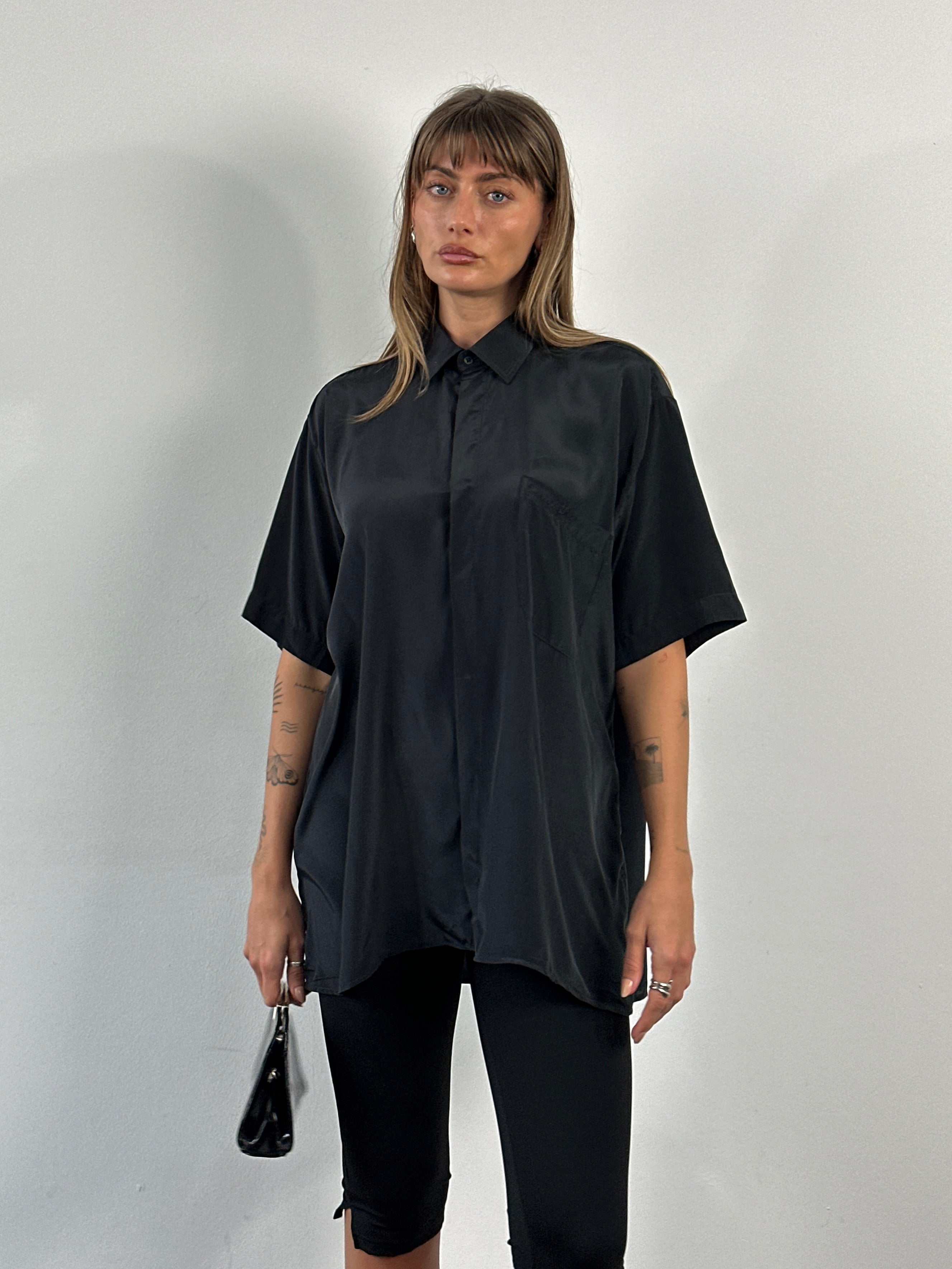 Christian Dior Paris 1990s pure silk short sleeve logo shirt in XL, featuring the iconic Dior branding and classic design.