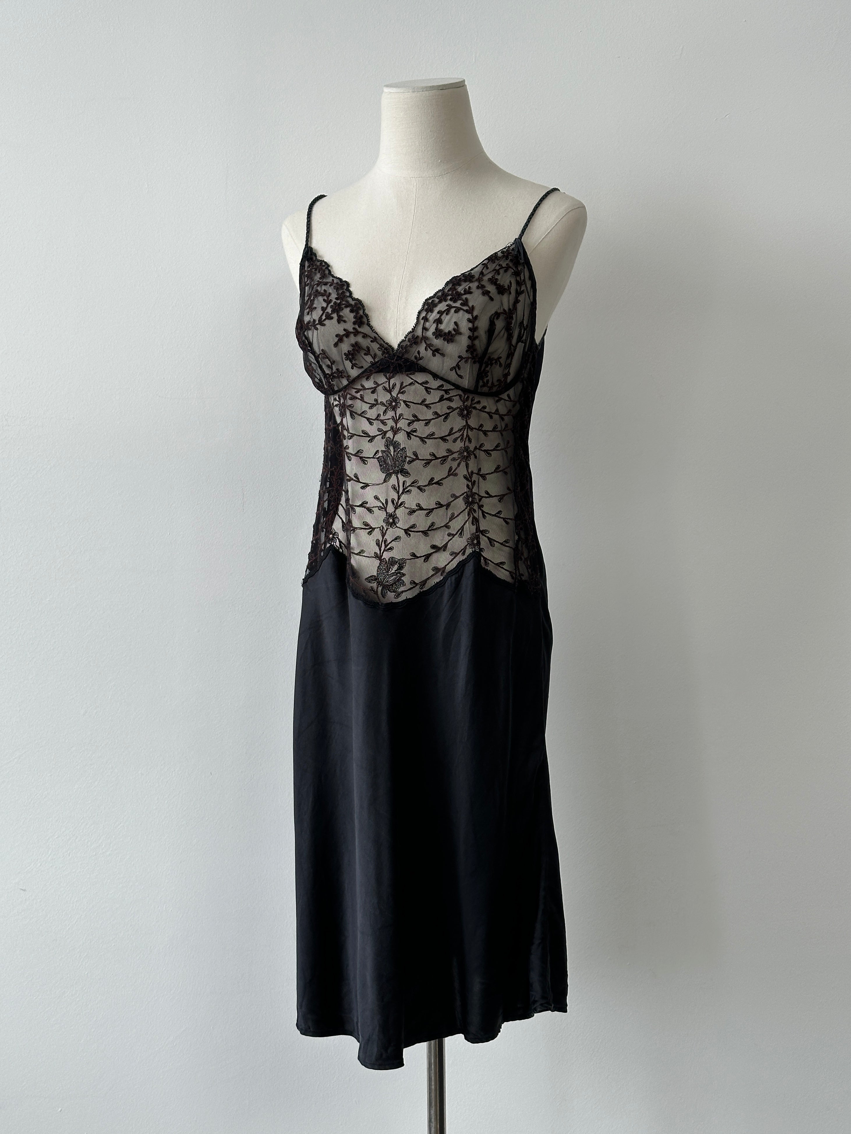 La Perla 2000s Pure Silk Embroidered Lace Midi Slip Dress - M