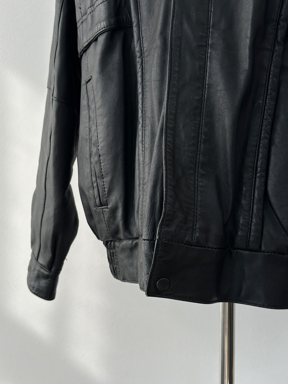 Vintage 1990s High Neck Leather Jacket - XL