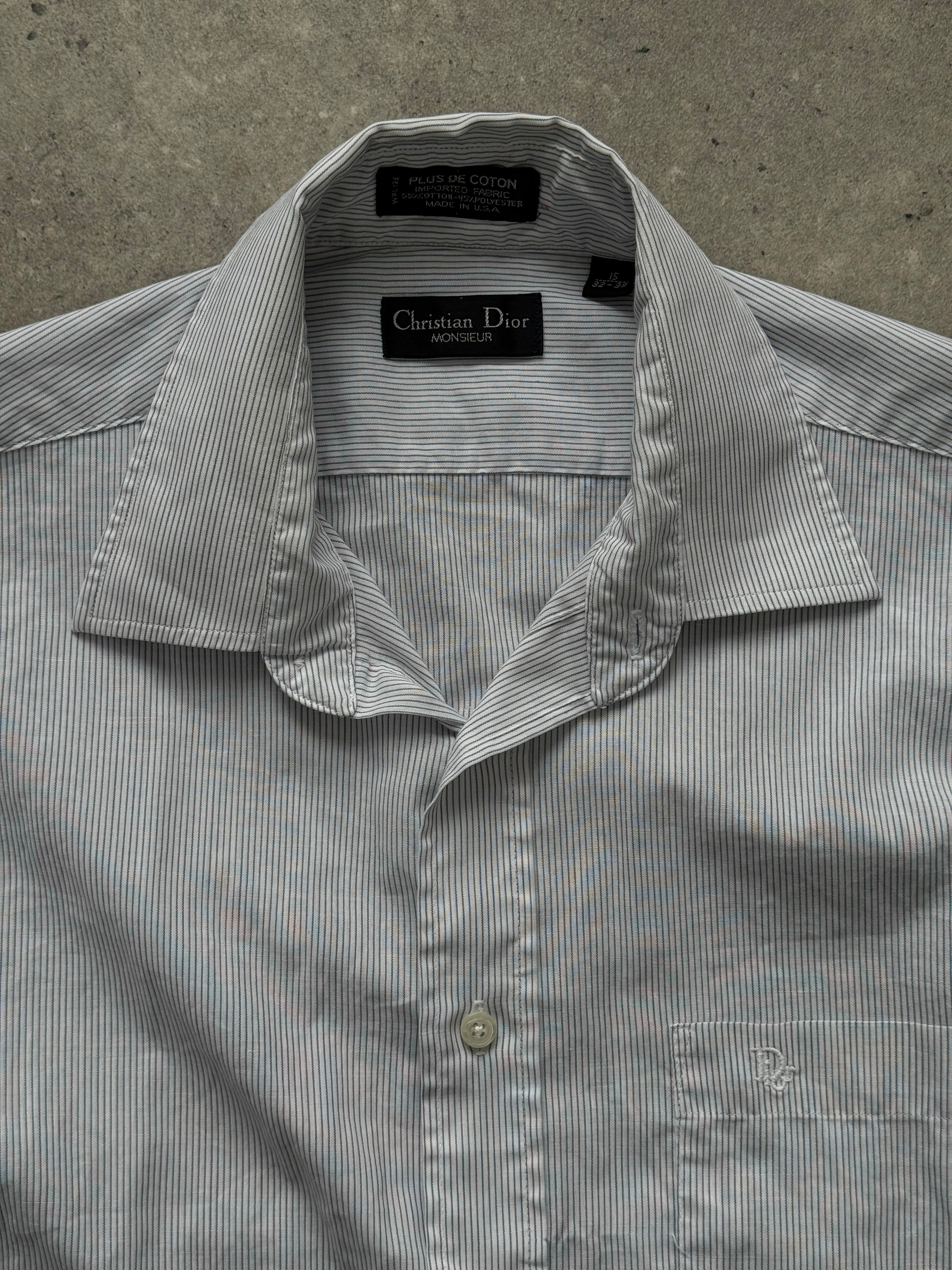 Christian Dior Monsieur 1990s cotton striped logo shirt, men's fit, featuring classic Dior branding and a button-down collar.