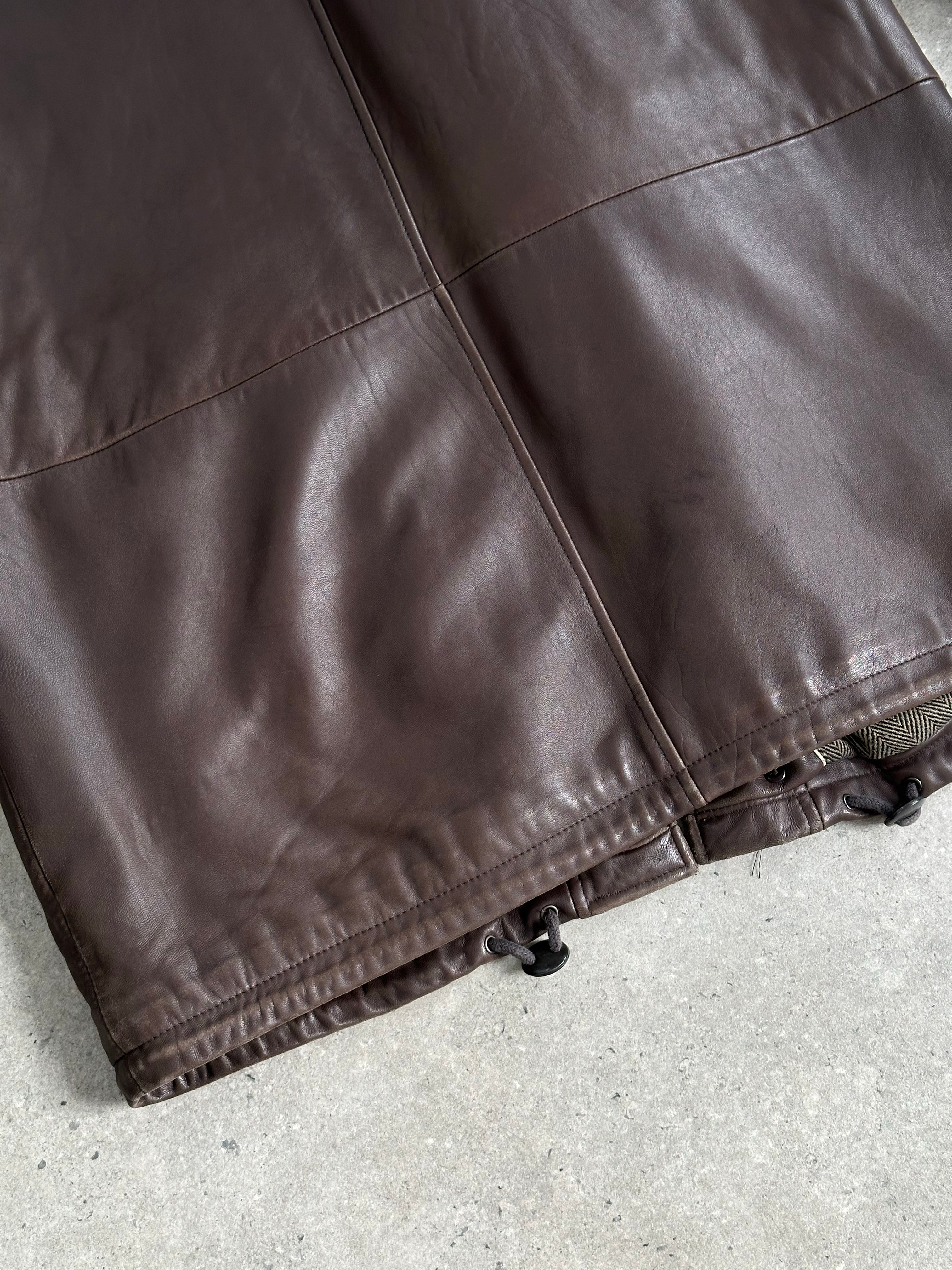 Vintage 1990s Leather Funnel Neck Jacket - XL