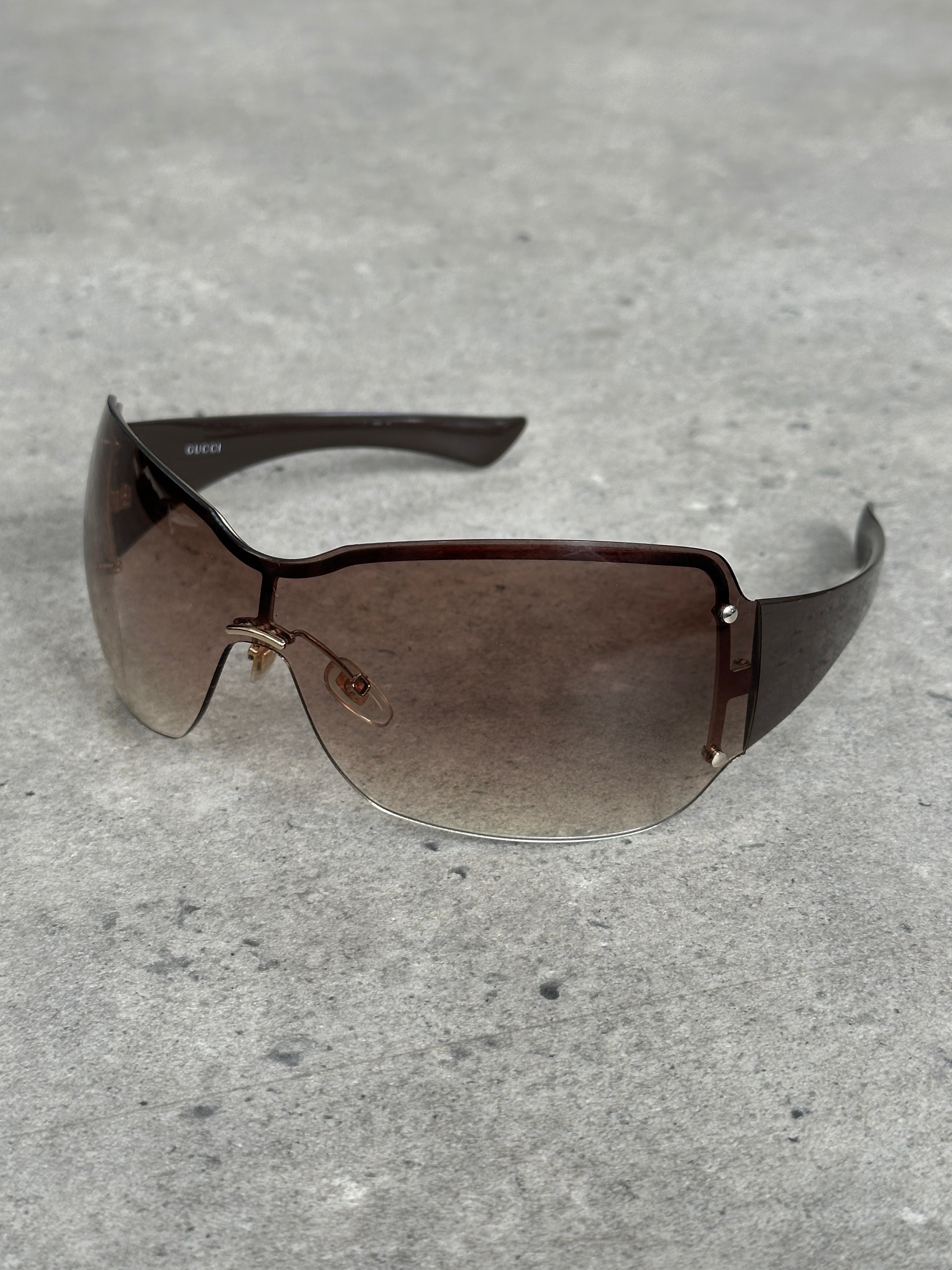 Gucci 2000s Tom Ford Era Oversized Shield Monogram Sunglasses
