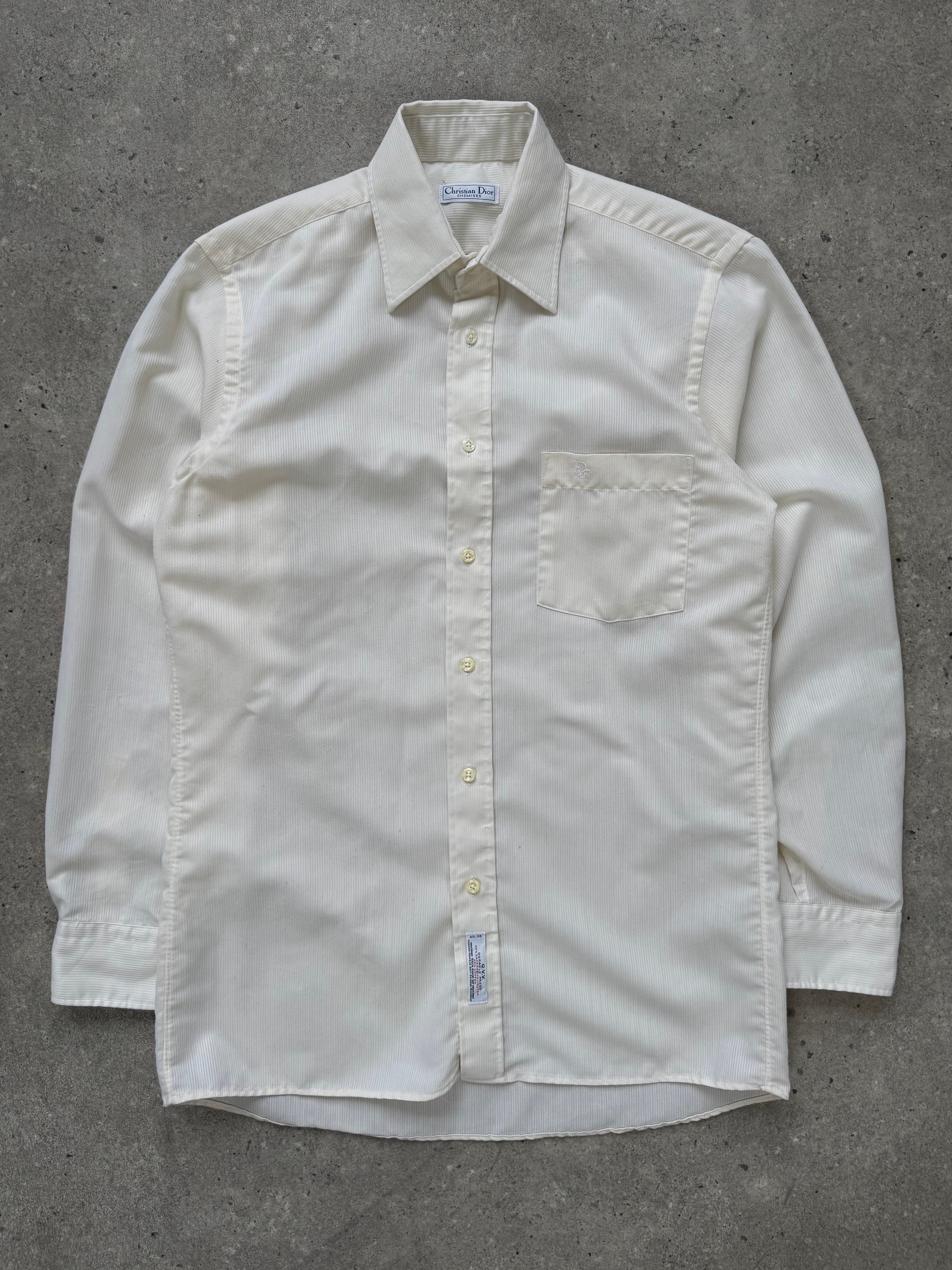 Christian Dior 1980s cotton logo shirt, men's size S, featuring classic Dior branding and vintage cotton fabric.