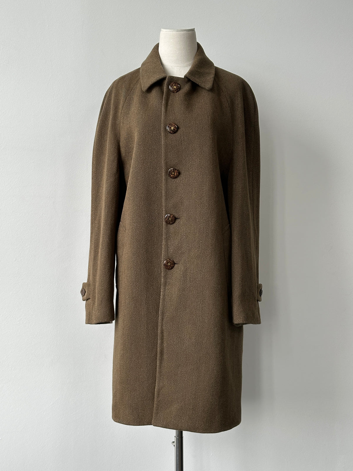 Italian Vintage 1990s Wool Herringbone Single Breasted Coat - L