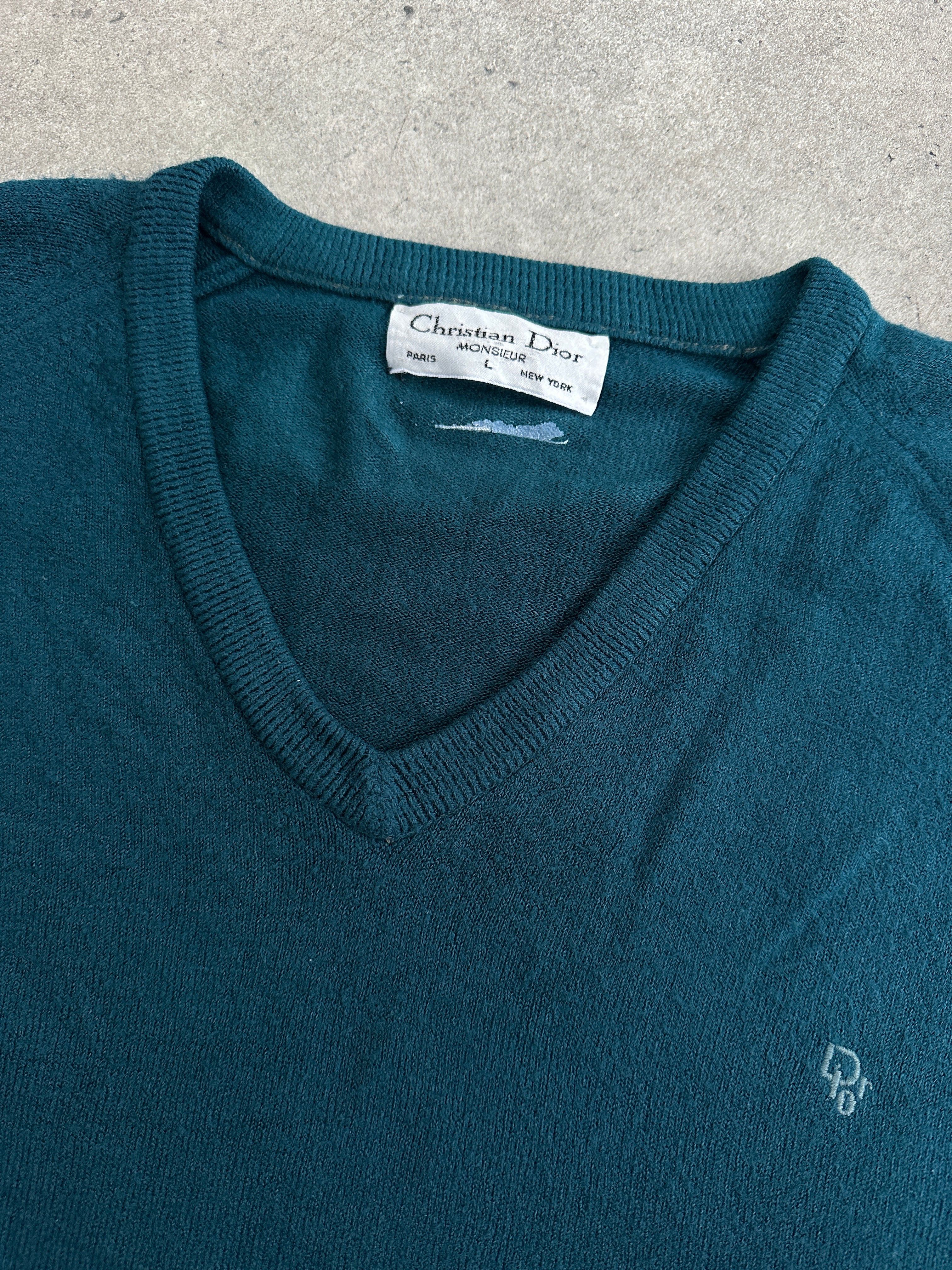 Christian Dior Monsieur 1990s V Neck Knit Logo Jumper - L | SYLK
