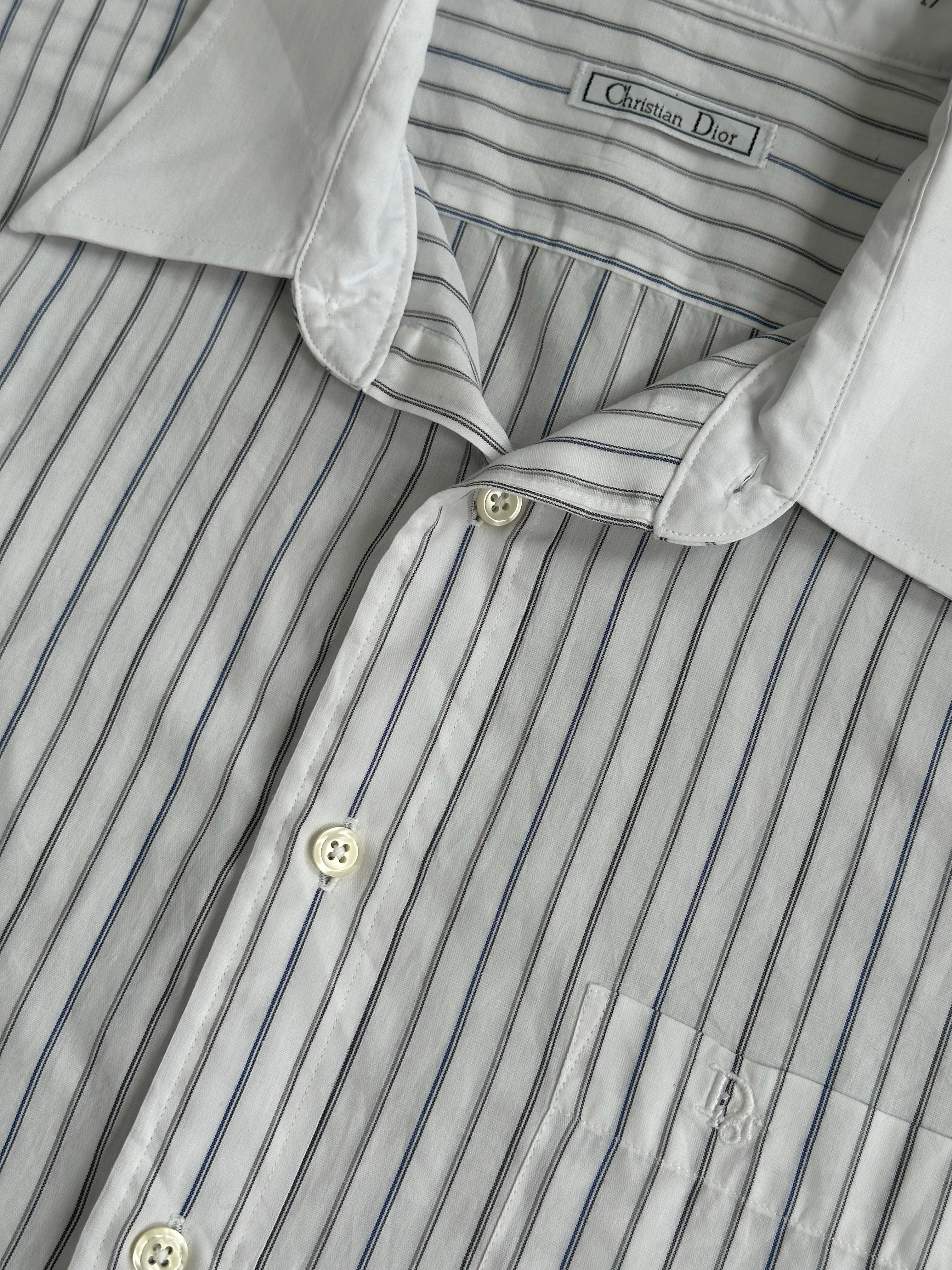 Christian Dior 1980s Cotton Striped Logo Shirt - XL