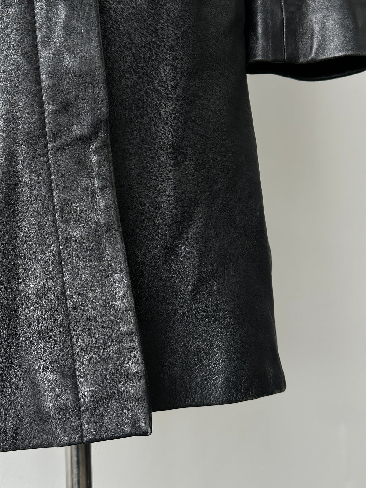 Vintage 1990s High Neck Concealed Placket Leather Trench Coat - XS-S