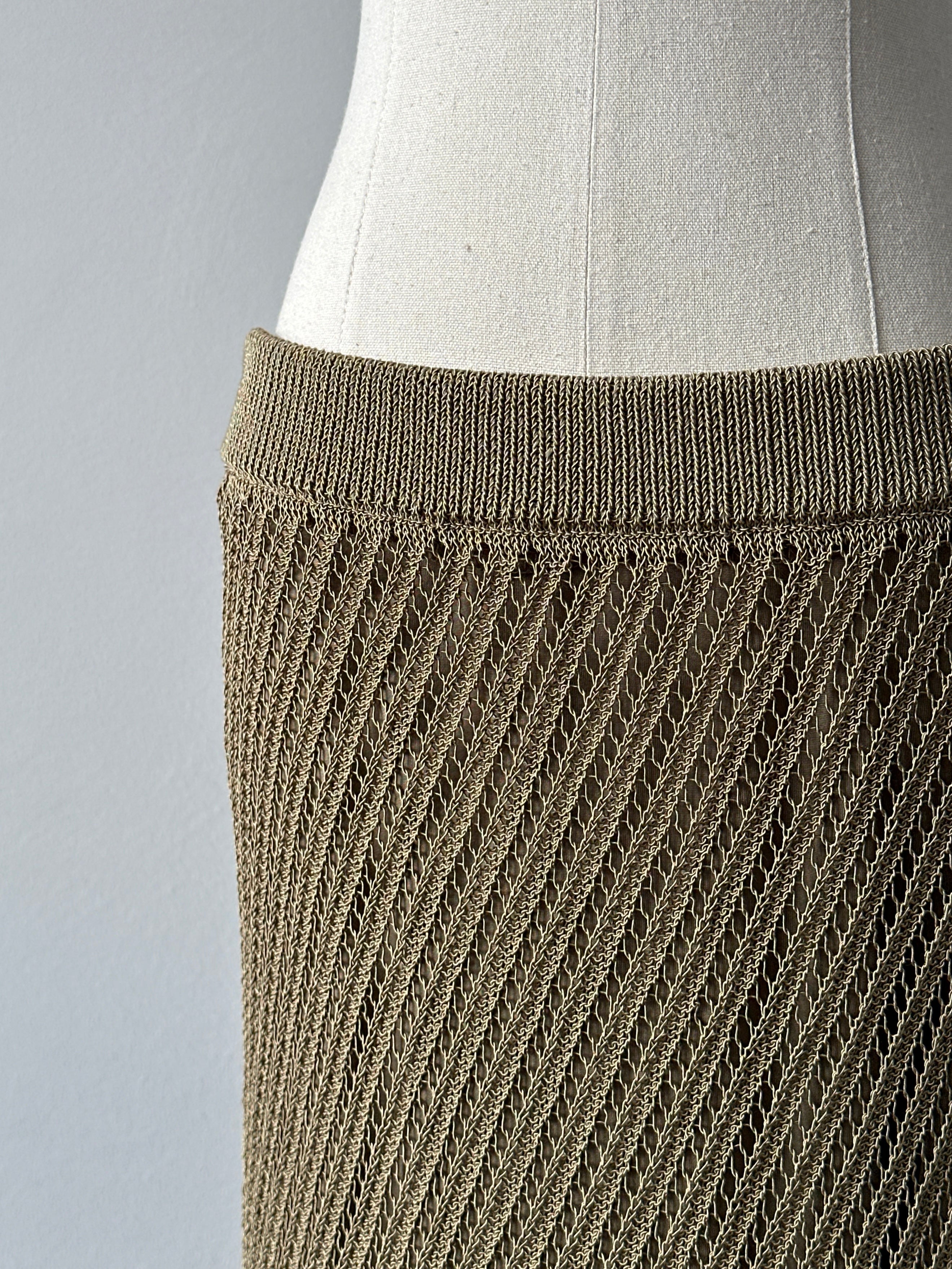 DKNY 2000s Cotton Open Knit Midi Skirt - W30