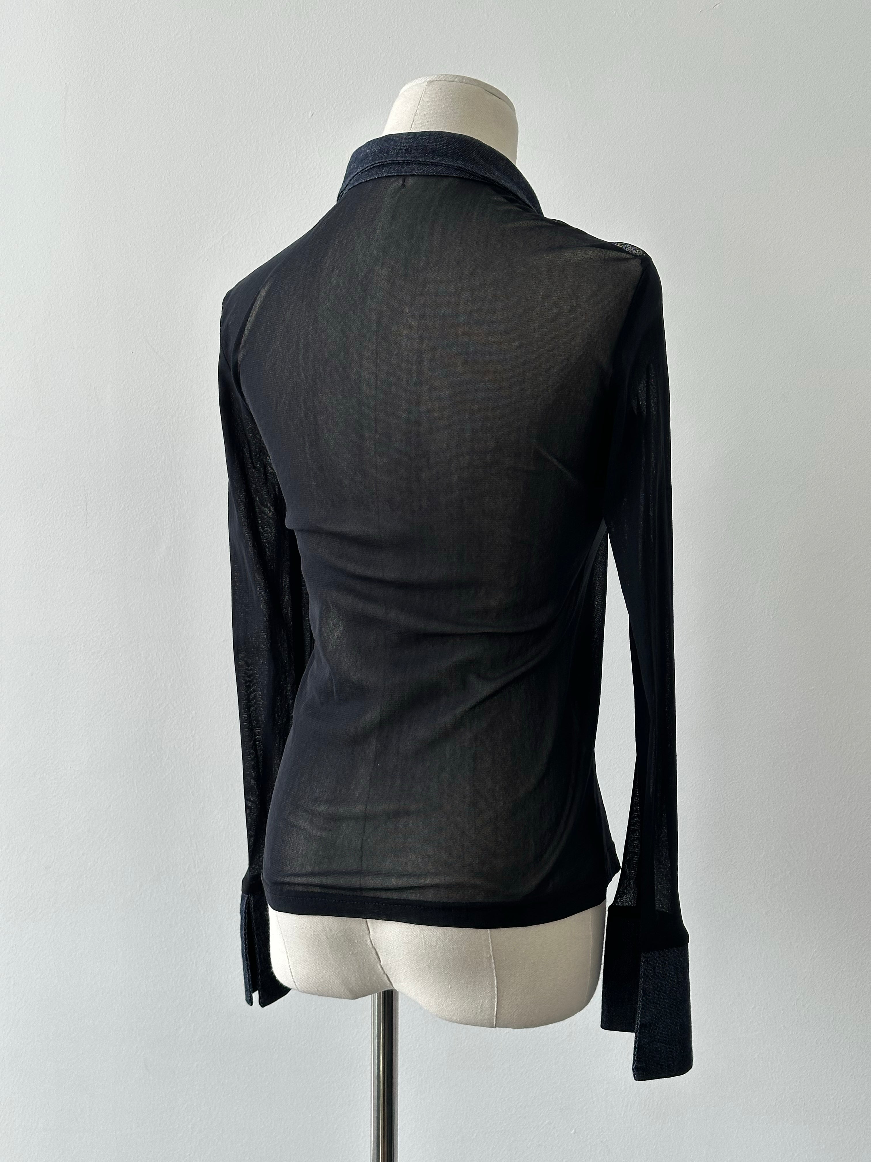 Vintage 1990s Denim Fitted Sheer Shirt - XS-S