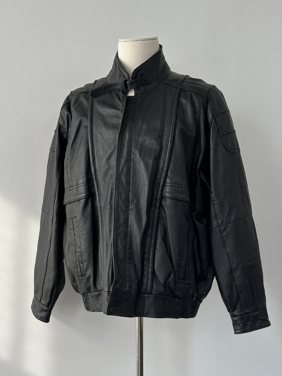 Vintage 1990s High Neck Leather Jacket - XL