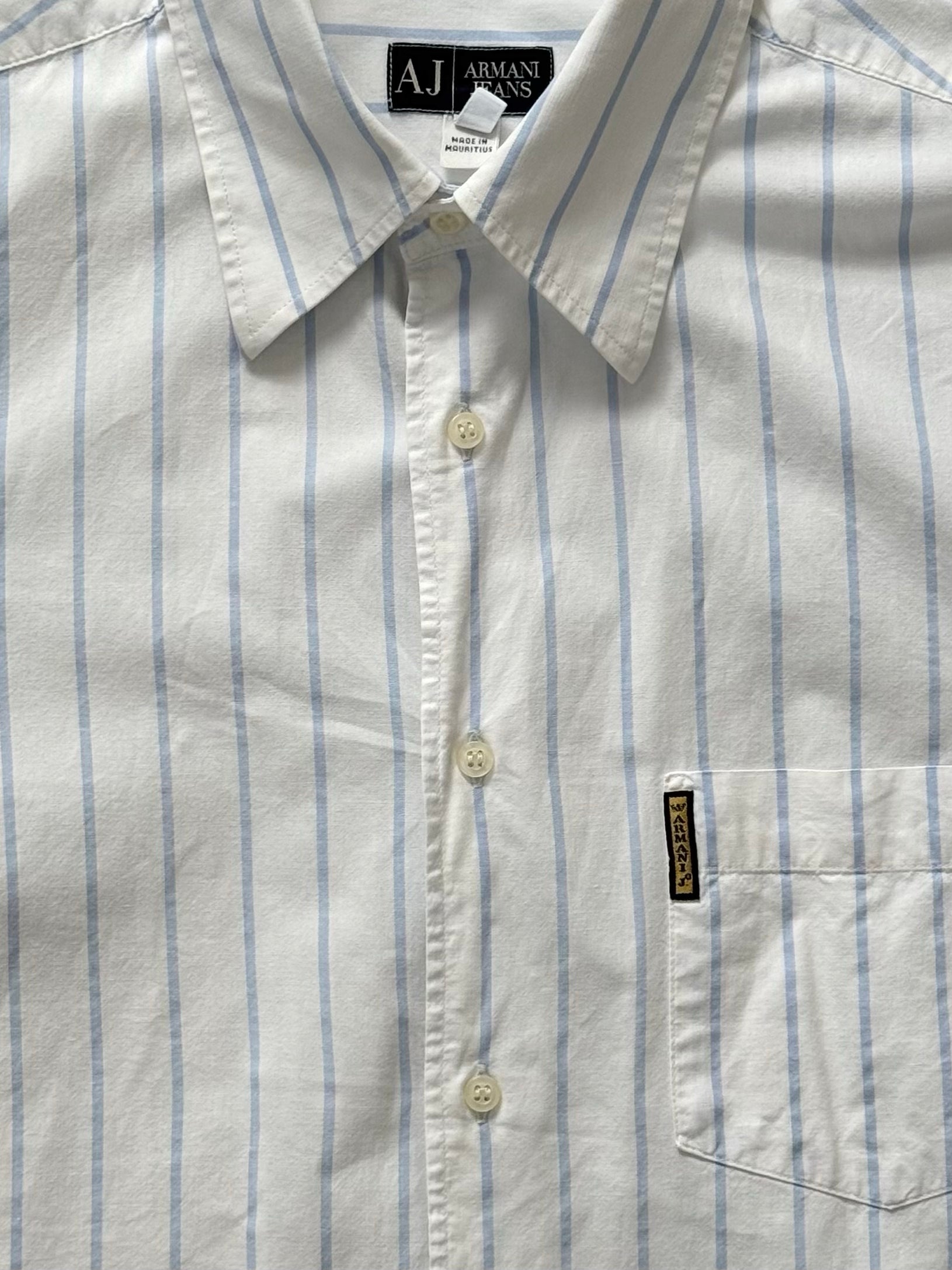 Armani Jeans 2000s Pure Cotton Striped Short Sleeve Shirt - M