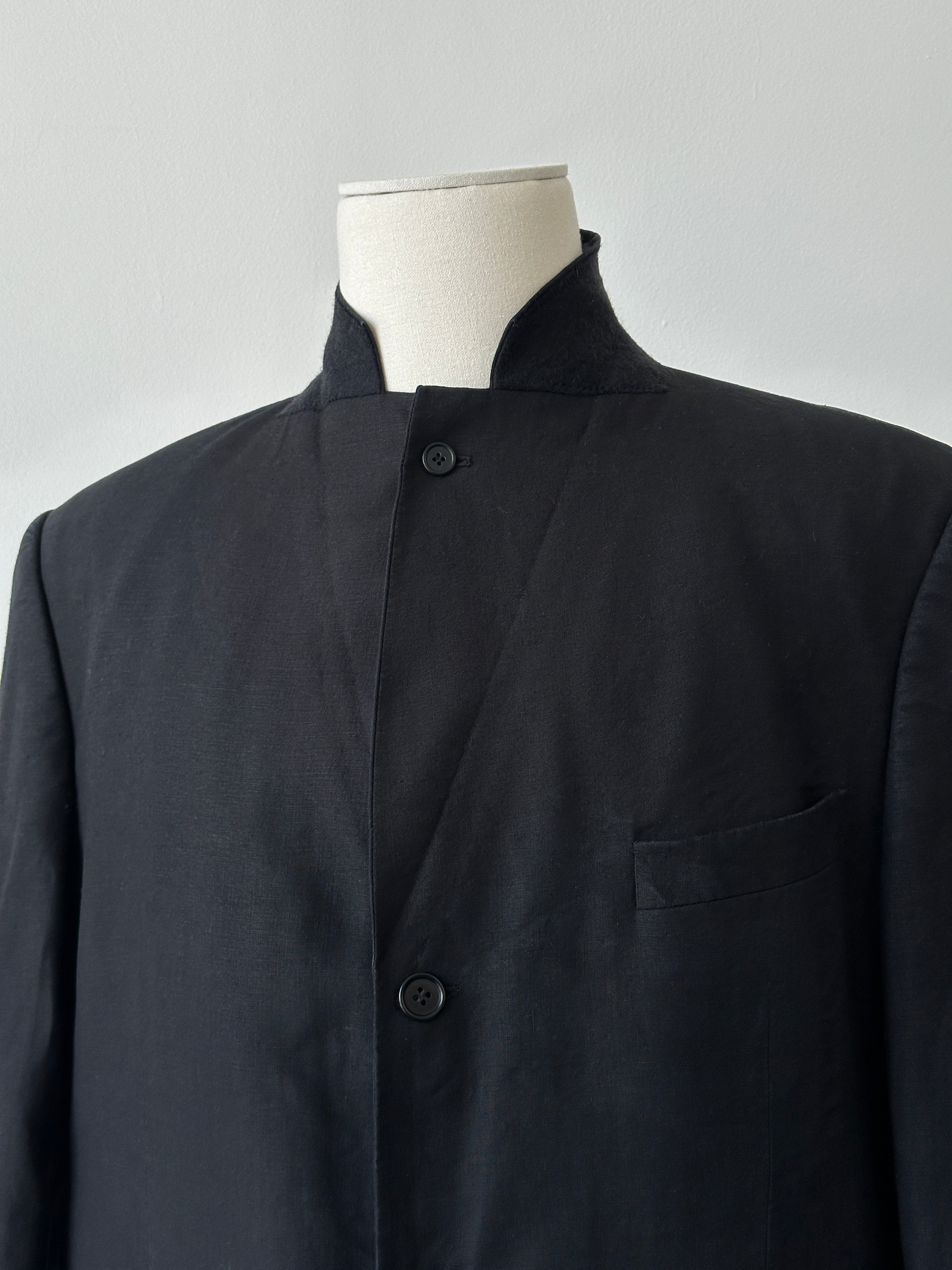 Balmain 2000s Linen High Neck Single Breasted Blazer - 44S