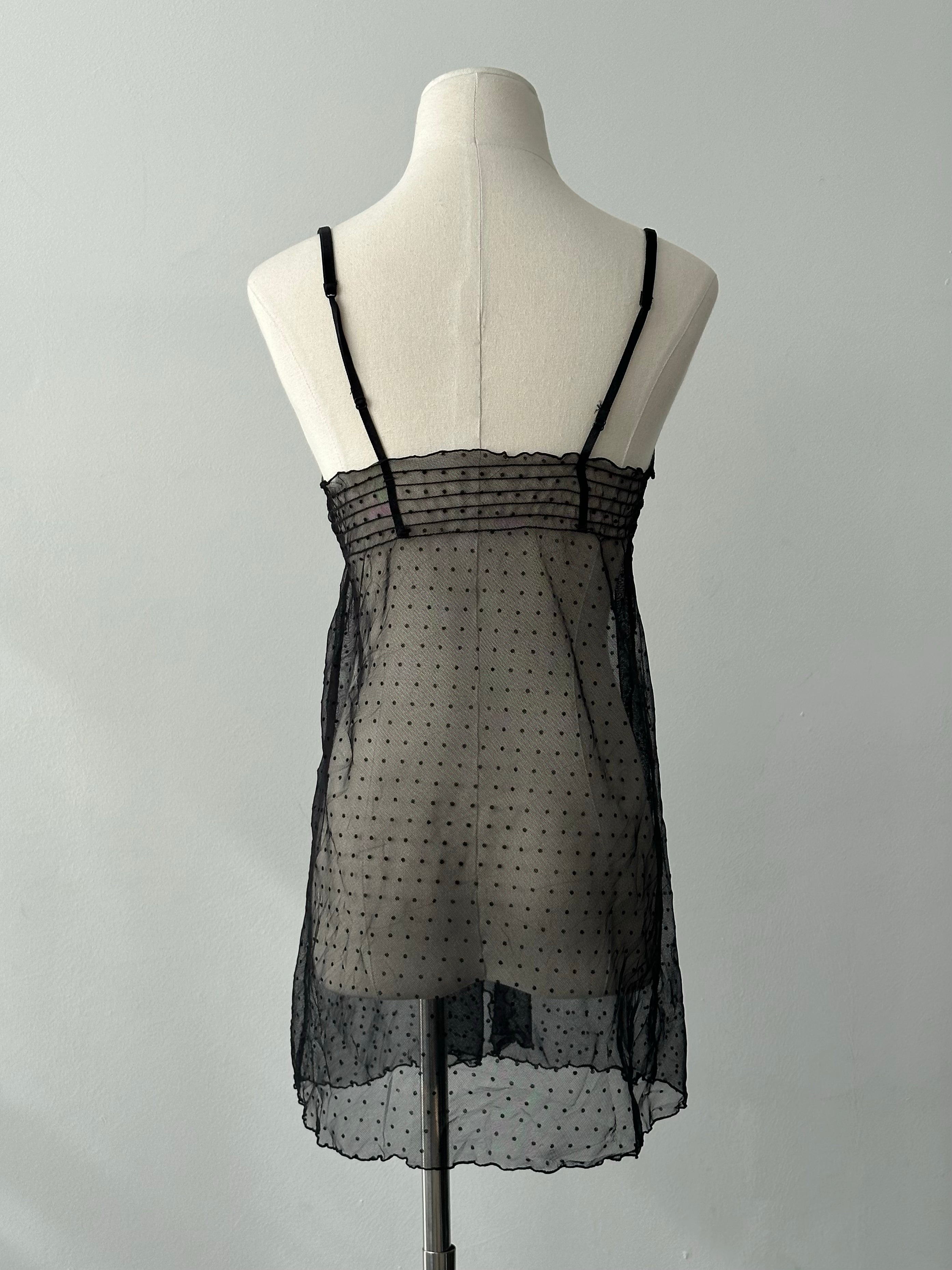 Vintage 2000s Sheer Split Polkadot Top - S