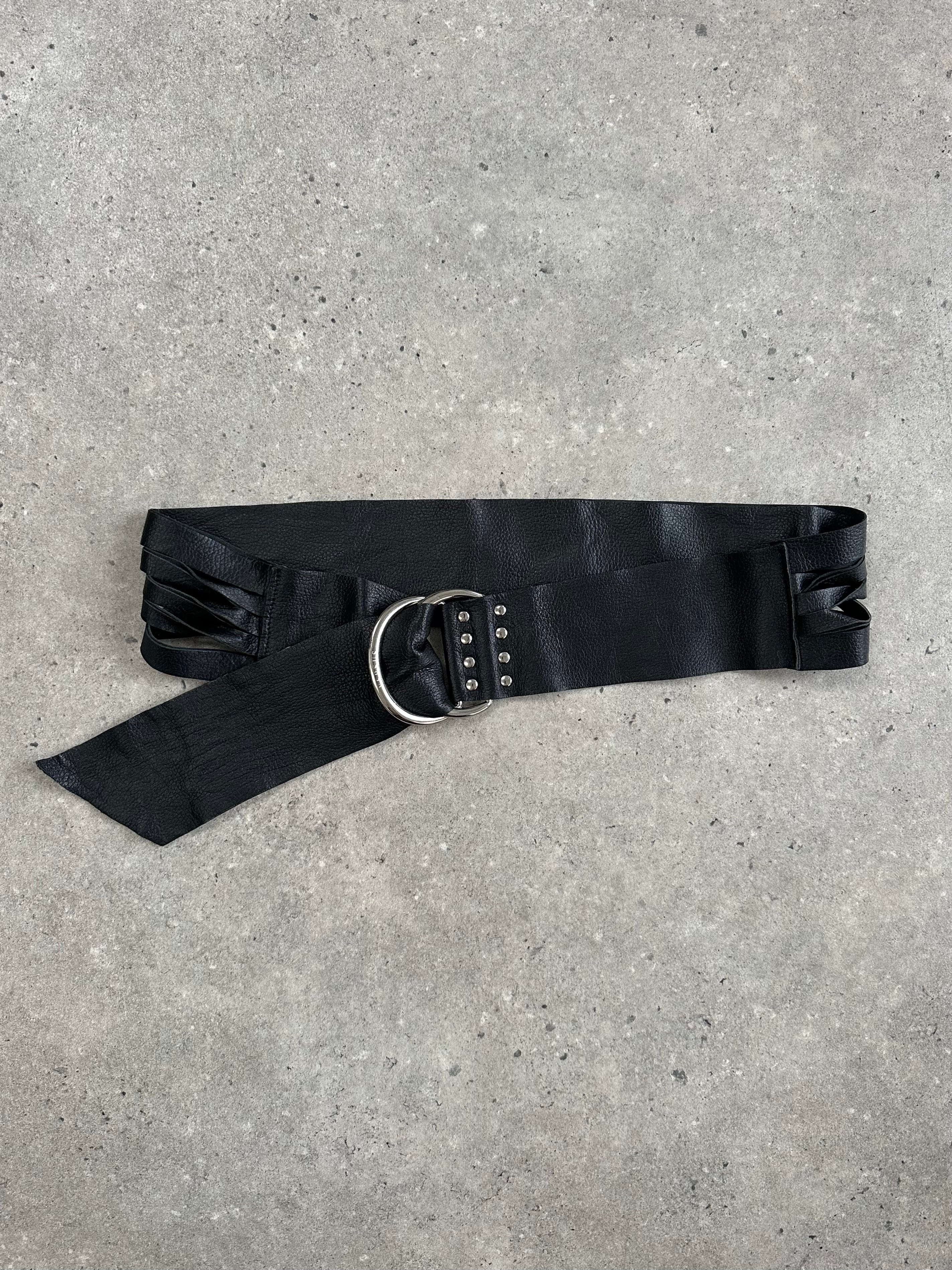 Gianni Versace Versus 1990s leather chunky belt with bold design, featuring black leather and signature Versace styling.