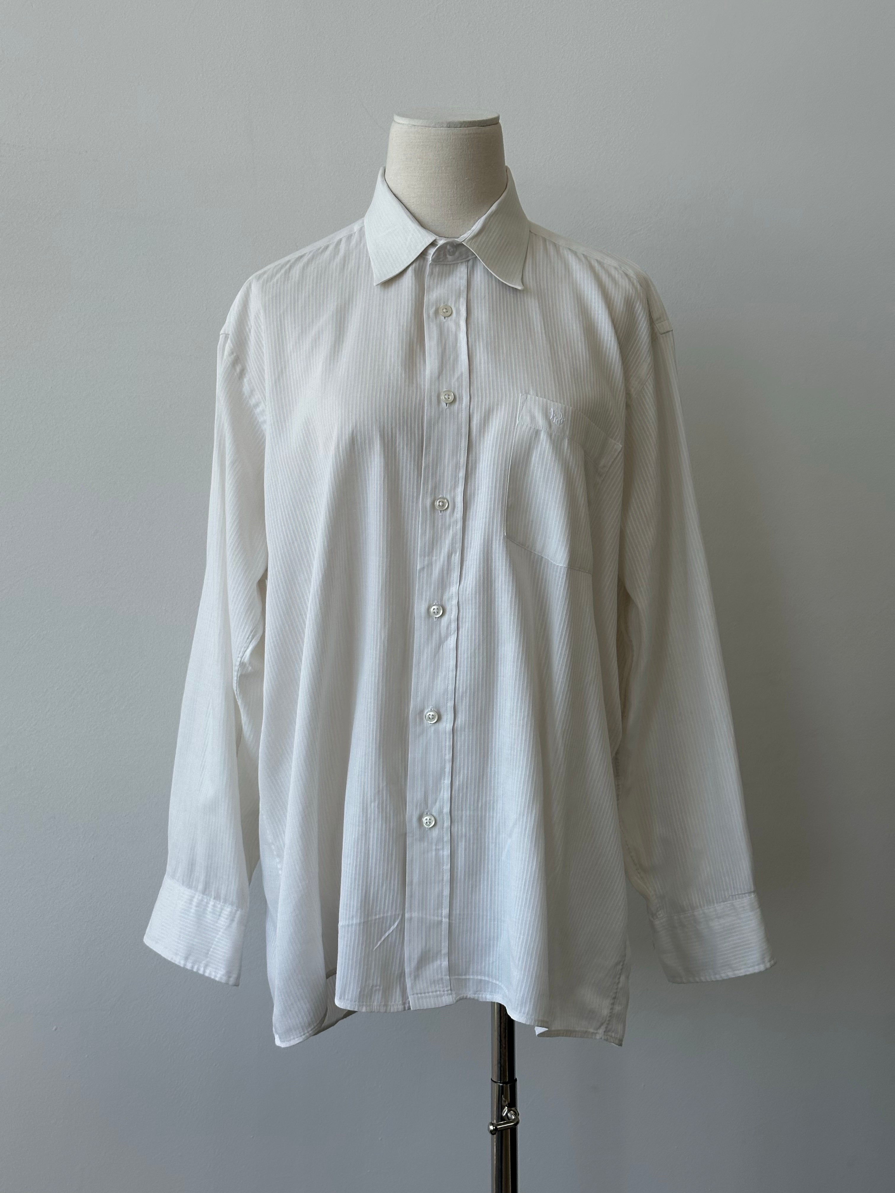Christian Dior 1990s Cotton Striped Logo Shirt - L