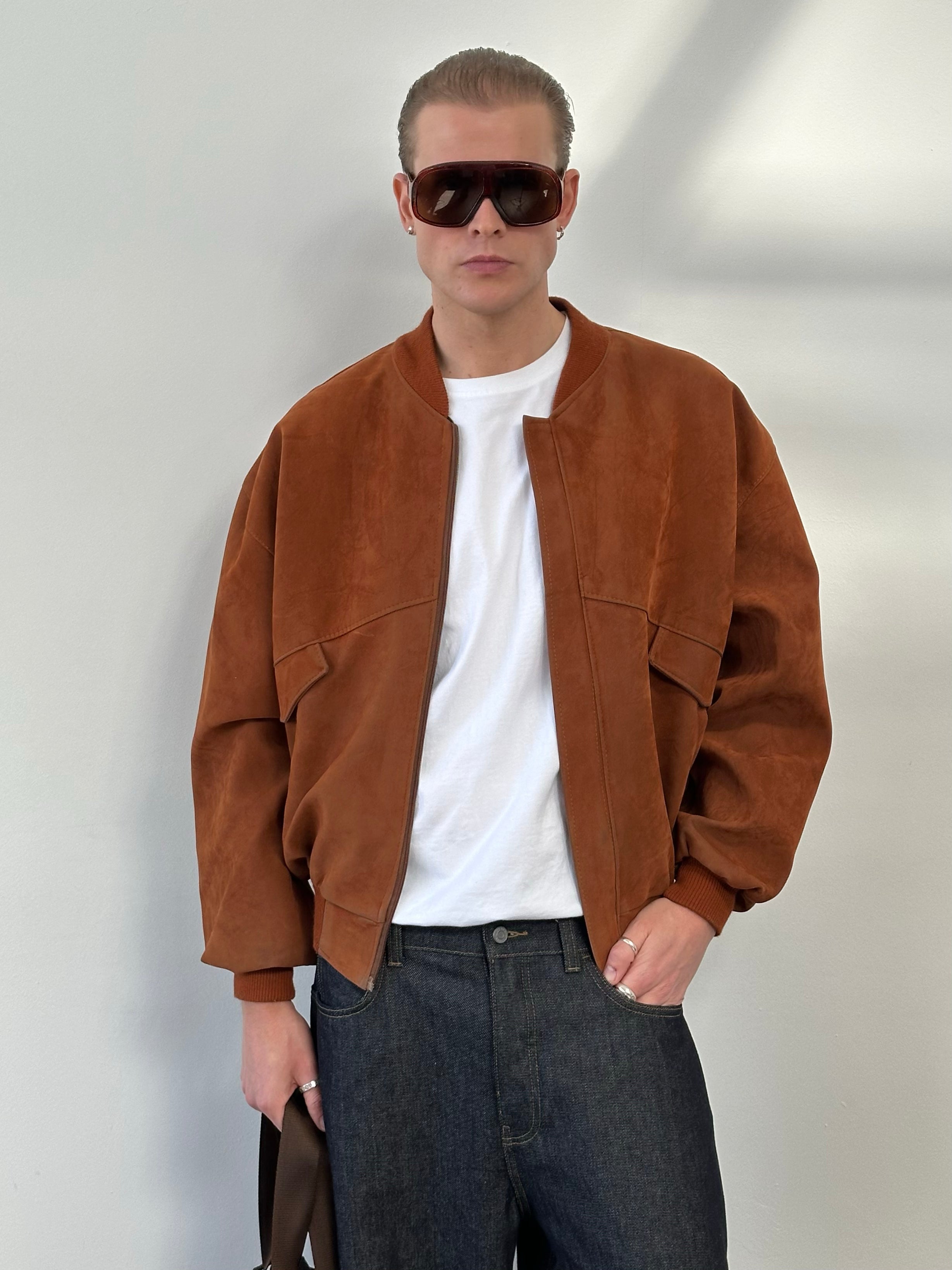 Vintage 1990s Faux Suede Bomber Jacket - M