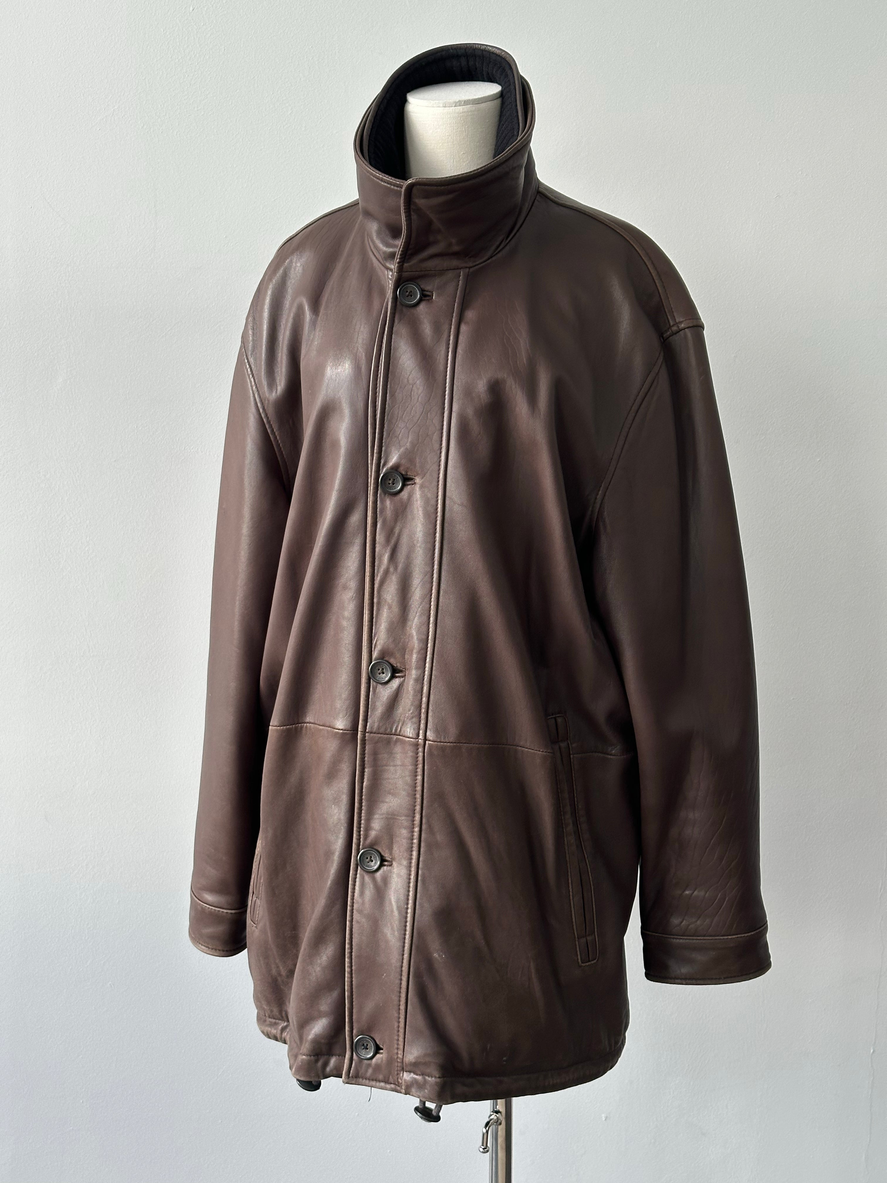 Vintage 1990s Leather Funnel Neck Jacket - XL