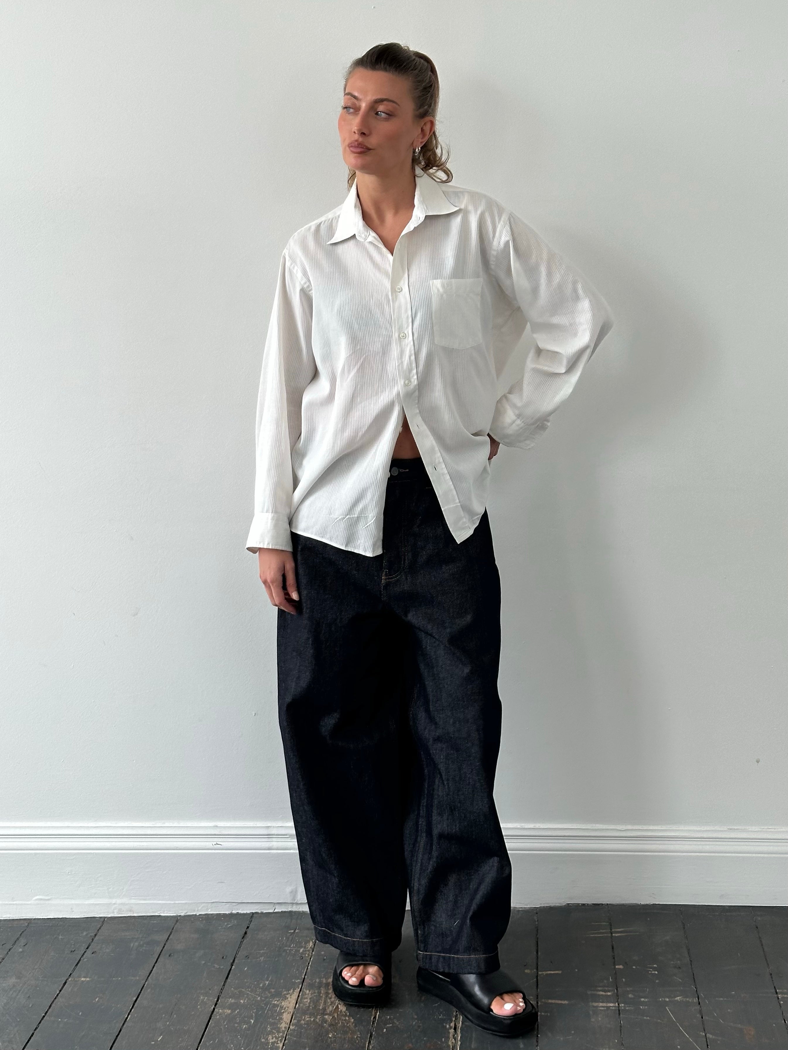 Christian Dior 1990s Cotton Striped Logo Shirt - L