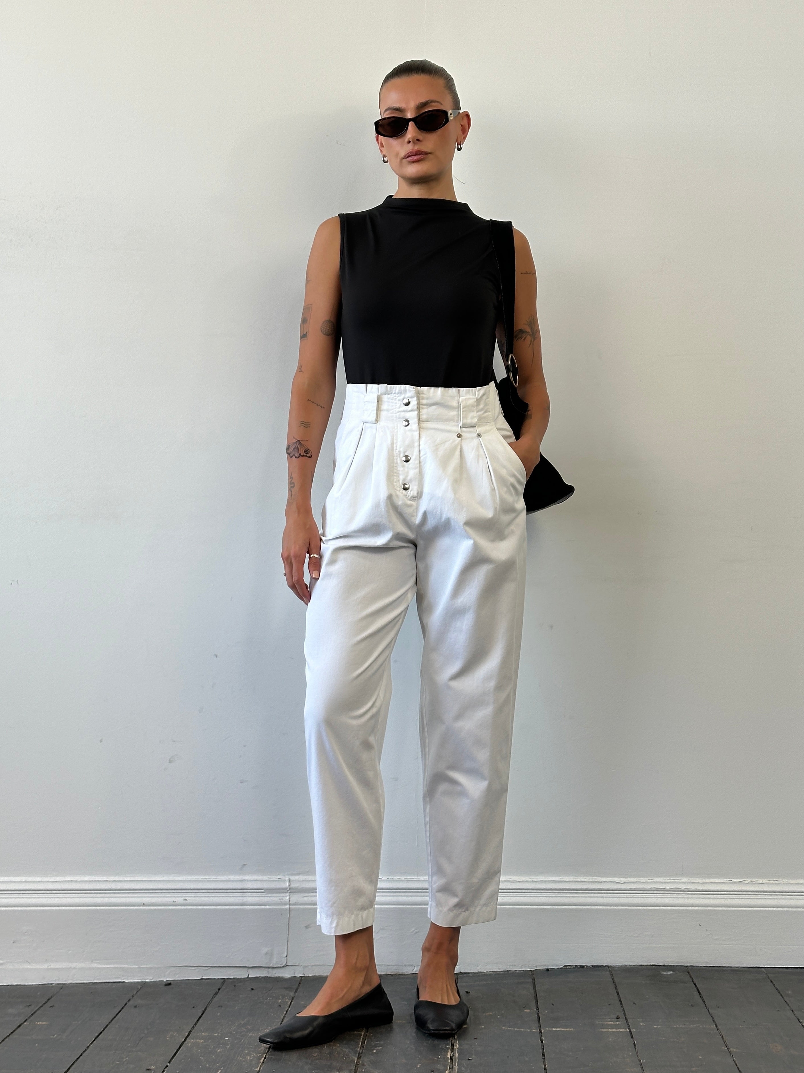 Vintage 1990s Pure Cotton High Waist Tapered Trouser - W26