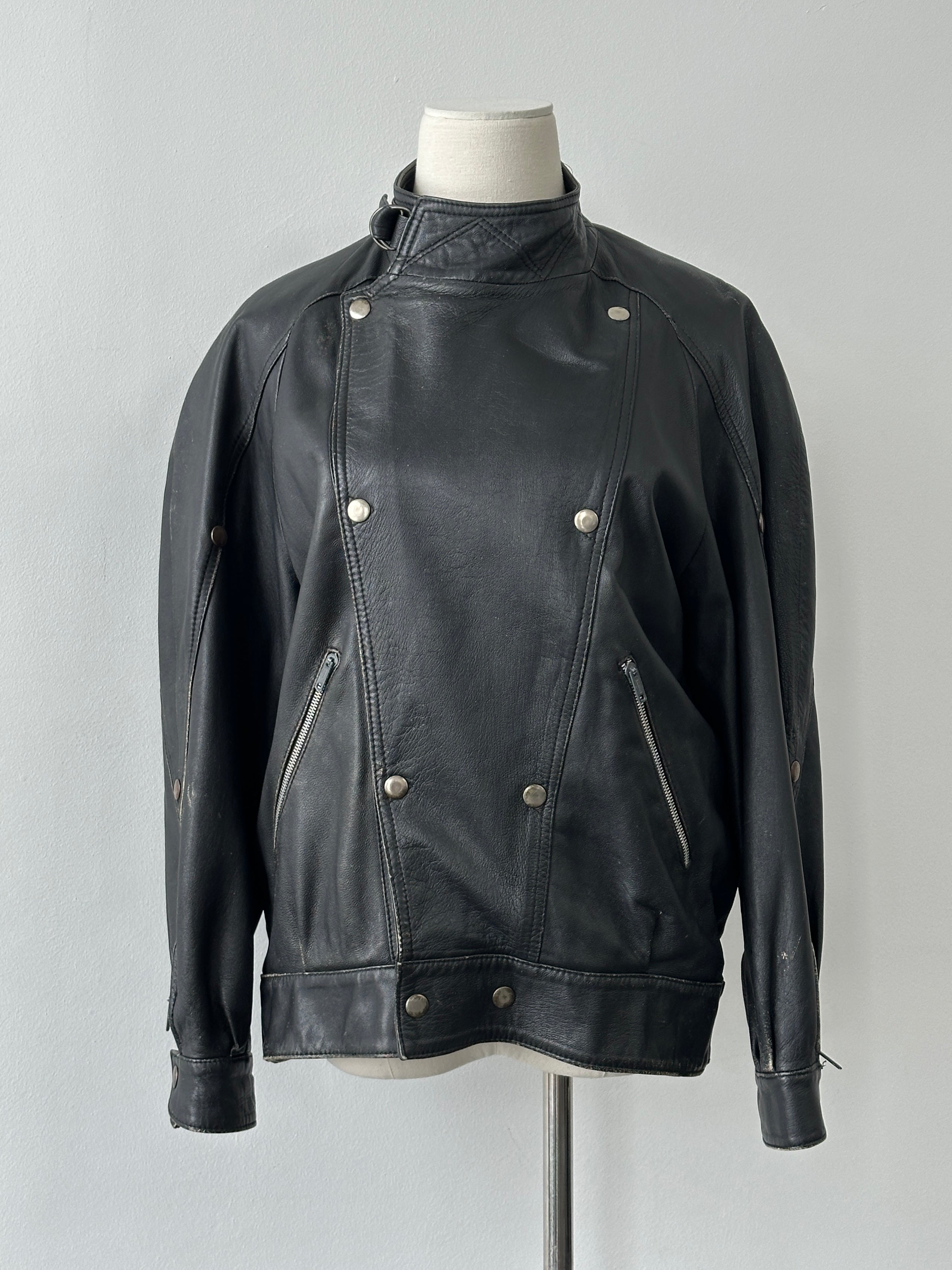 Vintage 1990s Double Breasted Leather Jacket - M