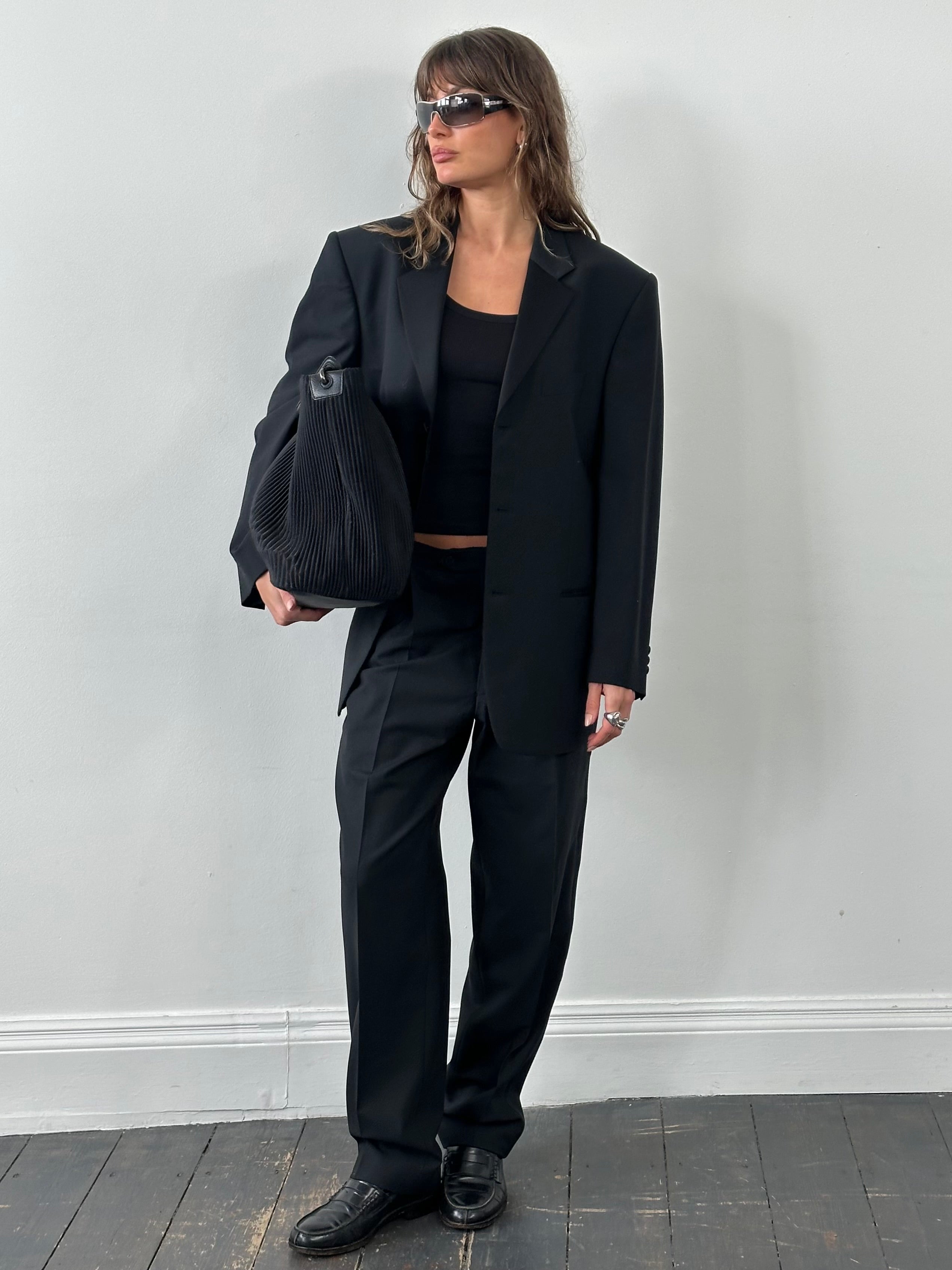 Balmain 2000s tuxedo suit, single-breasted wool blazer and trousers, size 40R/W30-32, formal men's fashion ensemble.