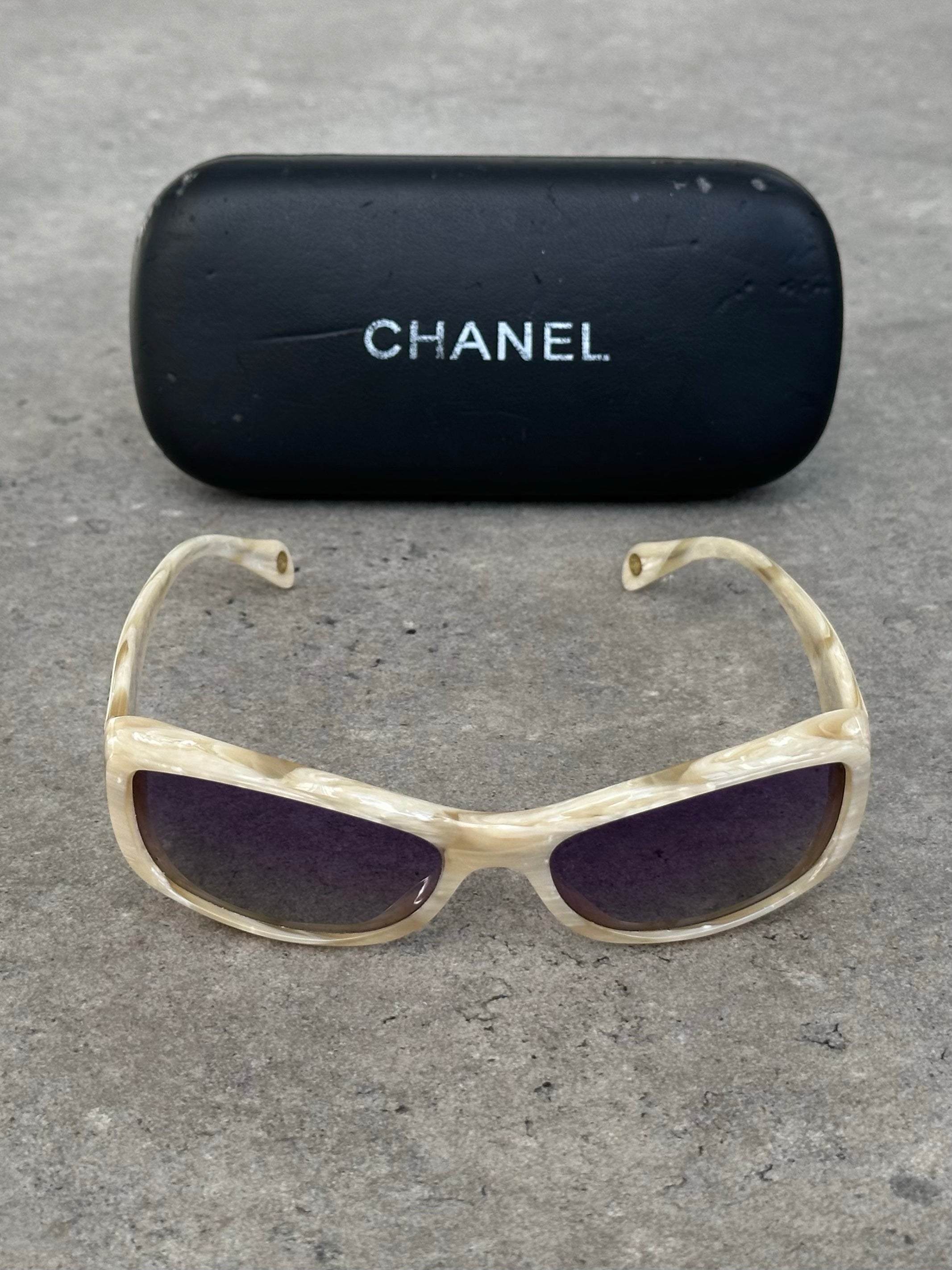 Chanel 2000s Marble Rectangle Sunglasses