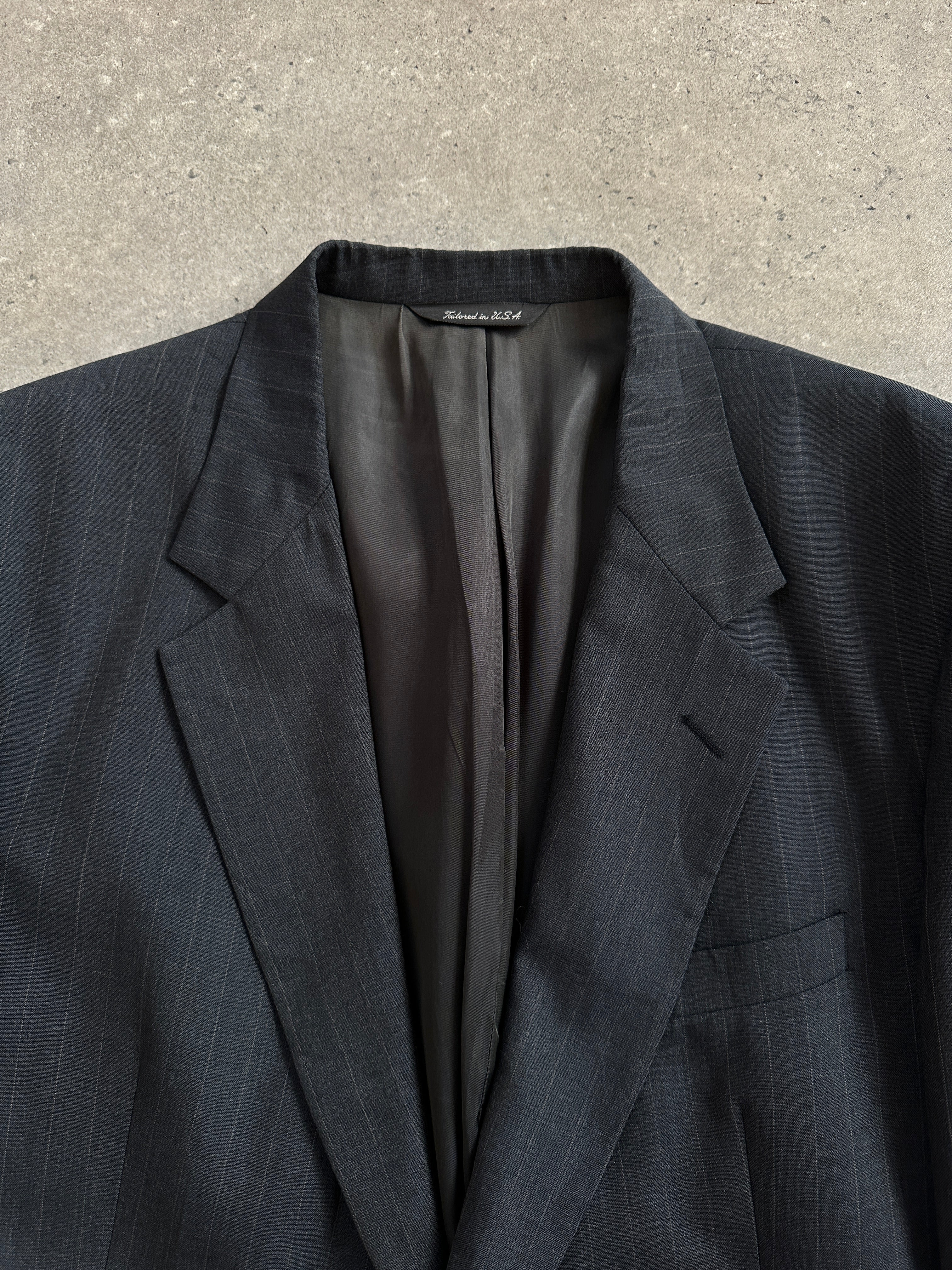 Christian Dior Monsieur 1990s pure wool stripe blazer in size 46R/XXL, tailored fit with classic blue and white stripe pattern.