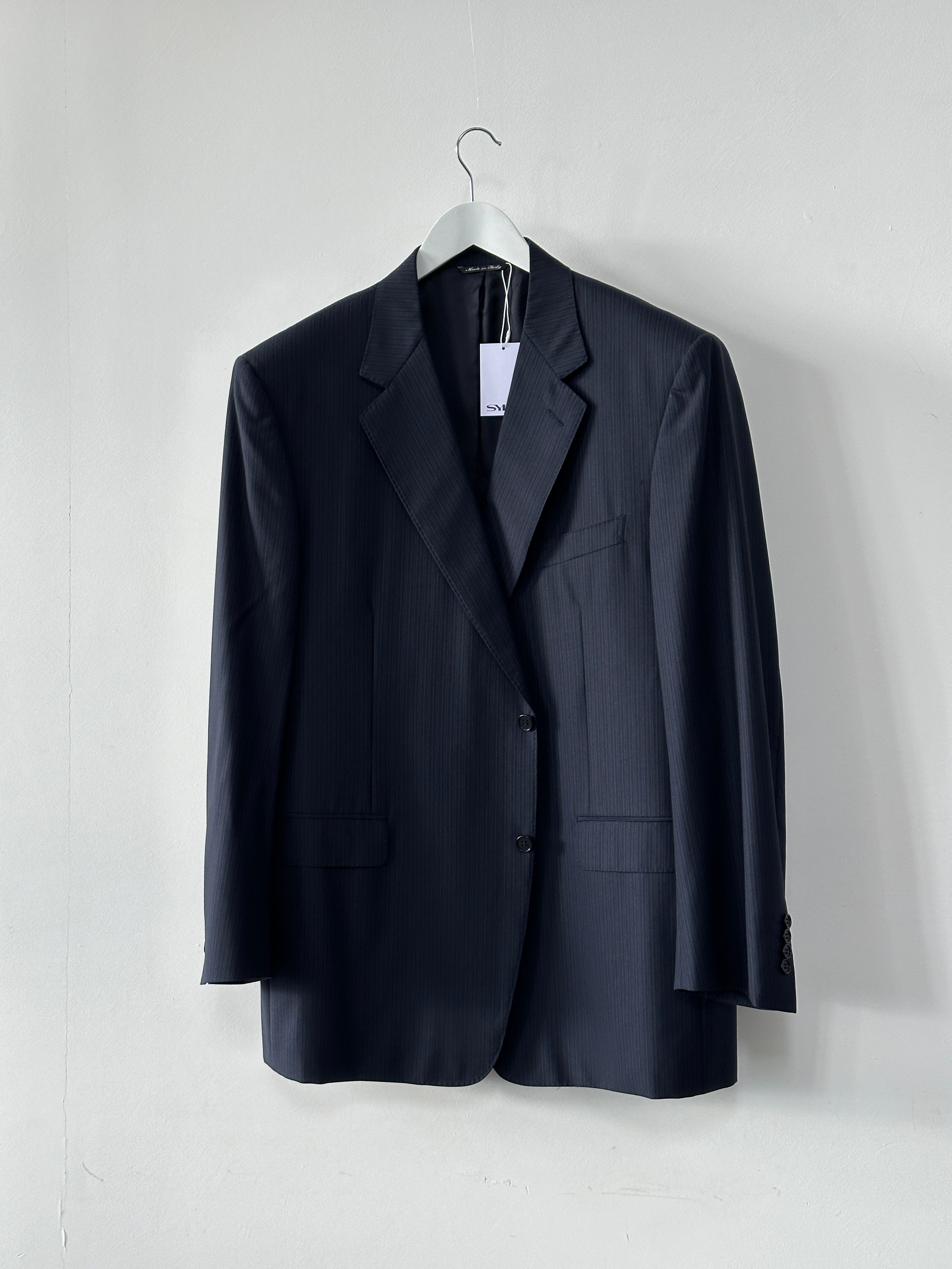Canali Italian stripe pure wool single-breasted blazer in size 50R/XXL, featuring classic tailored design and stylish pattern.