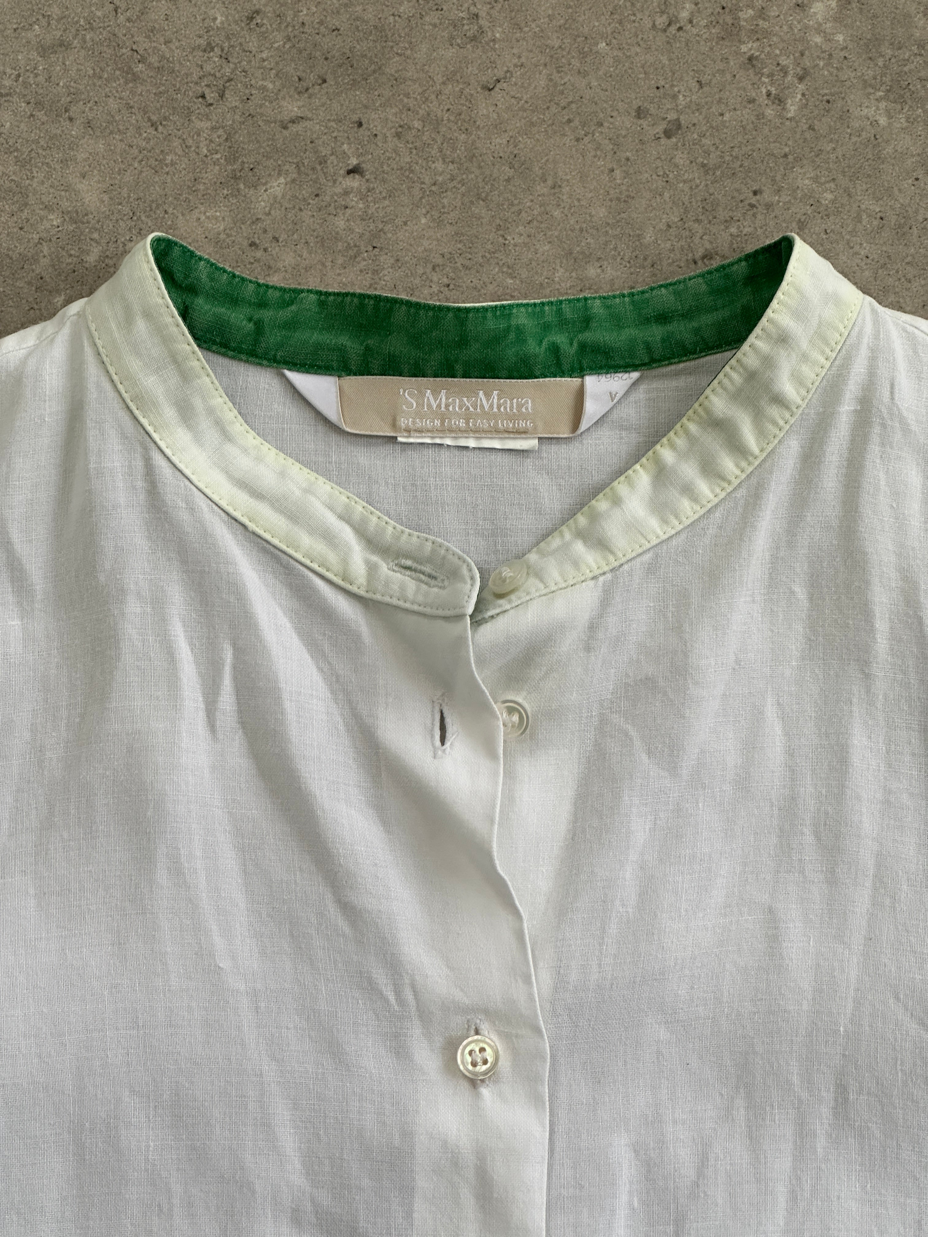 Max Mara ‘S Linen Cotton Mandarin Collar Shirt - M - SYLK