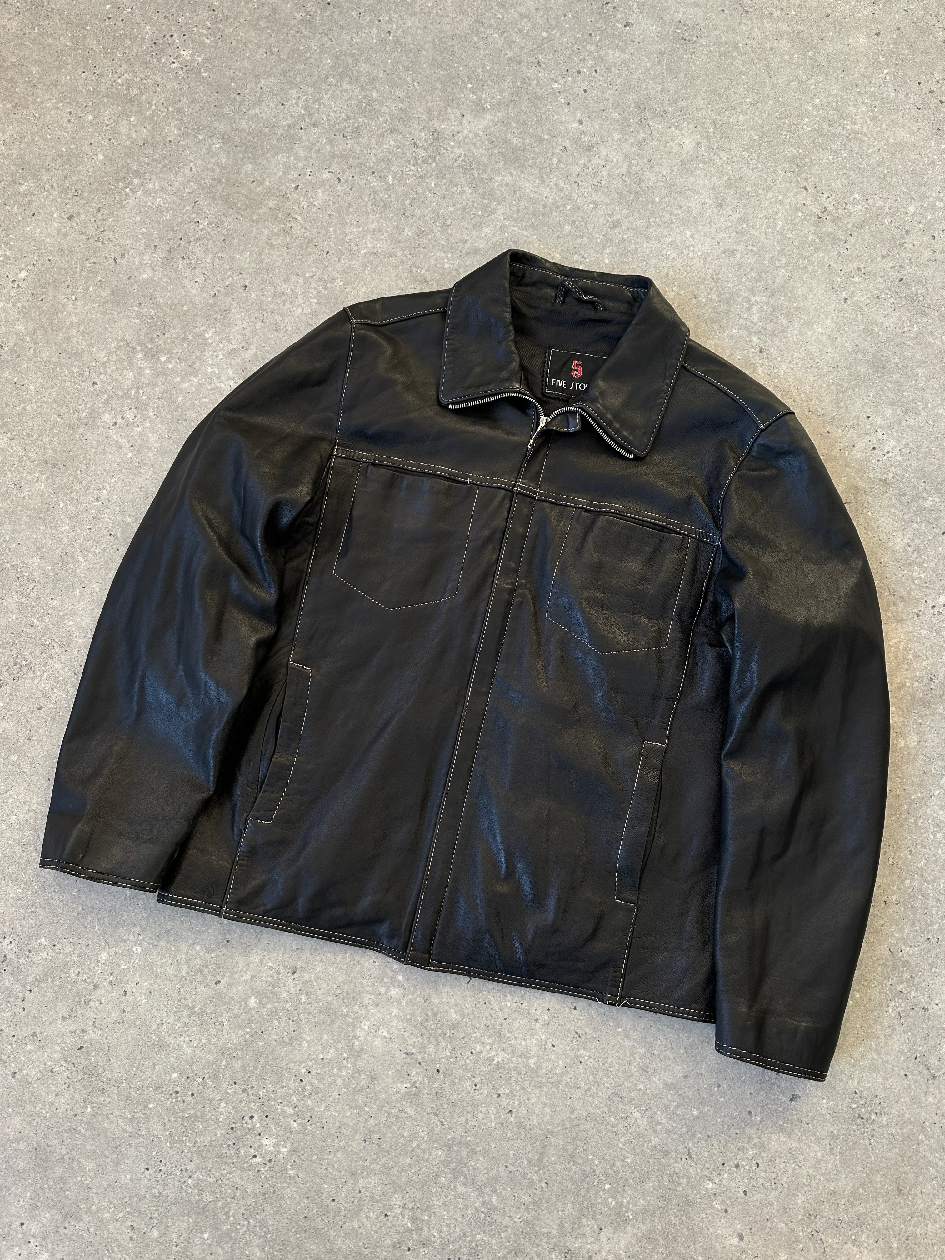Vintage Contrast Stitch Leather Jacket in size M, featuring classic design and detailed stitching, made by Vintage.