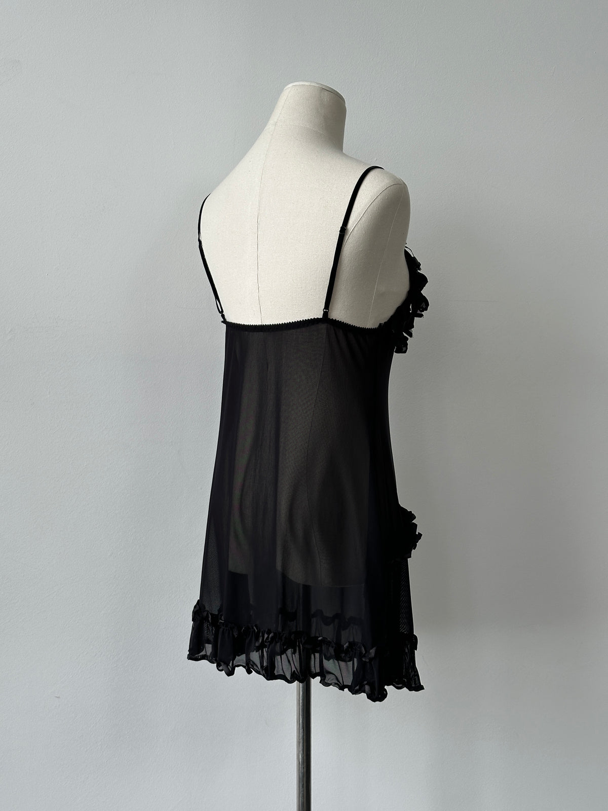 Vintage 2000s Sheer Ruffle Sleeveless Mini Dress - M